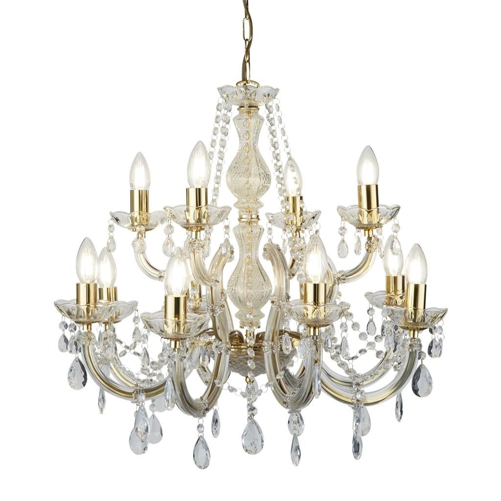 Marie Therese 12Lt Chandelier Ceiling Light - Polished Brass & Crystal Finish