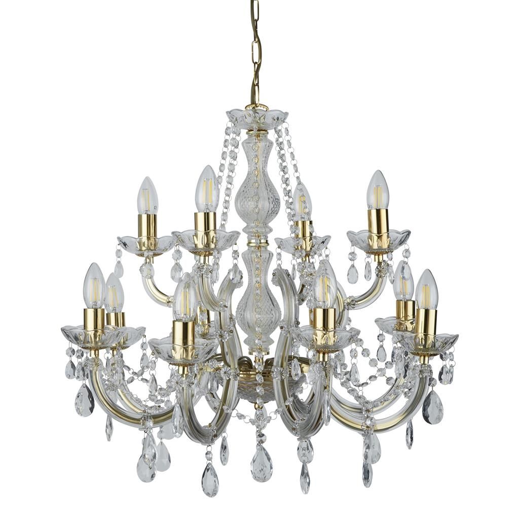 Marie Therese 12Lt Chandelier Ceiling Light - Polished Brass & Crystal Finish