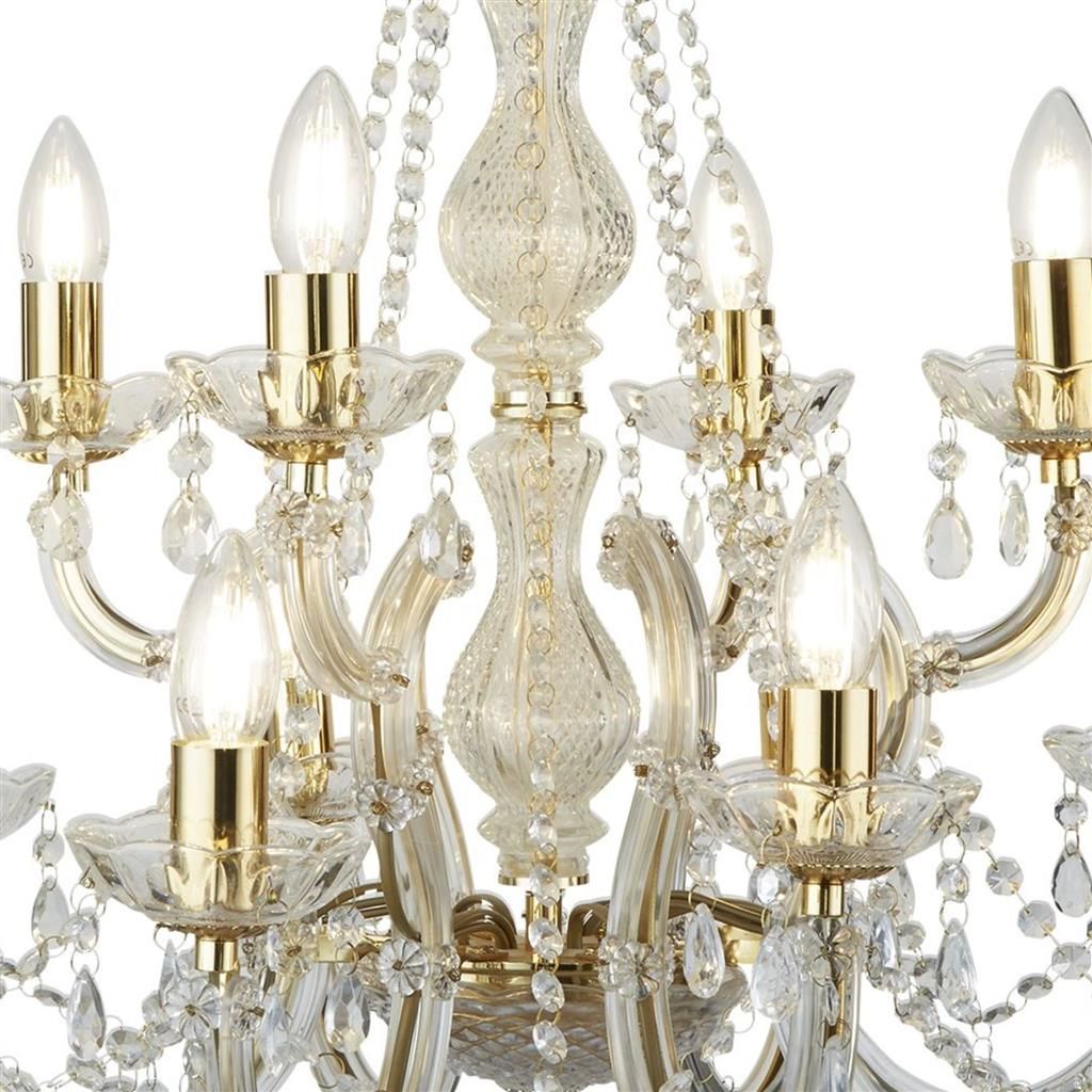 Marie Therese 12Lt Chandelier Ceiling Light - Polished Brass & Crystal Finish
