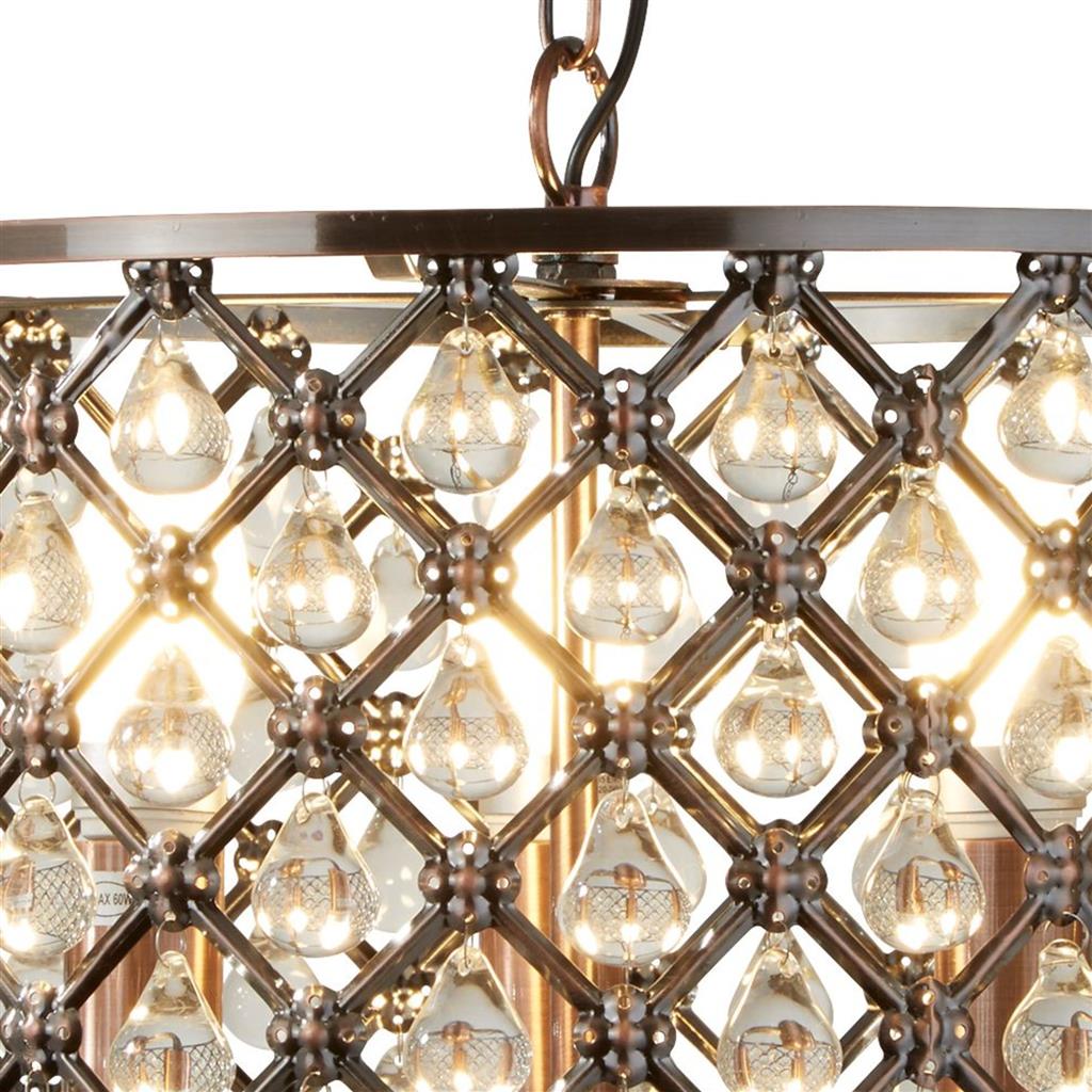 Marquise 3Lt Drum Crystal Ceiling Light - Antique Copper Metal & Glass