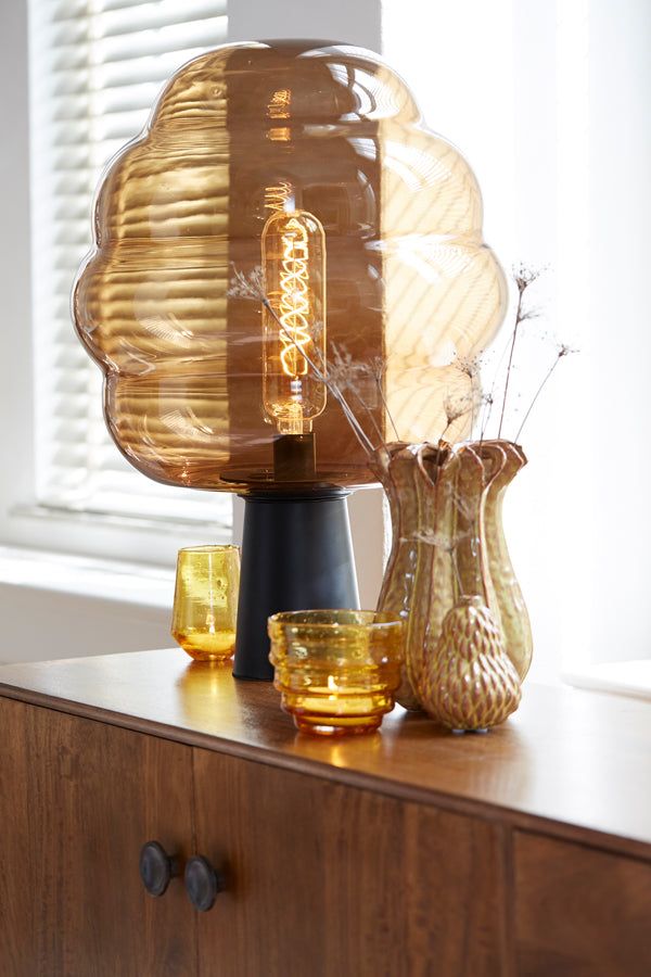 Misty Table Lamp Large - Brown Glass & Matt Black Finish