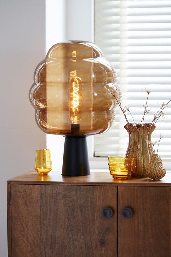 Misty Table Lamp Medium - Brown Glass & Matt Black Finish