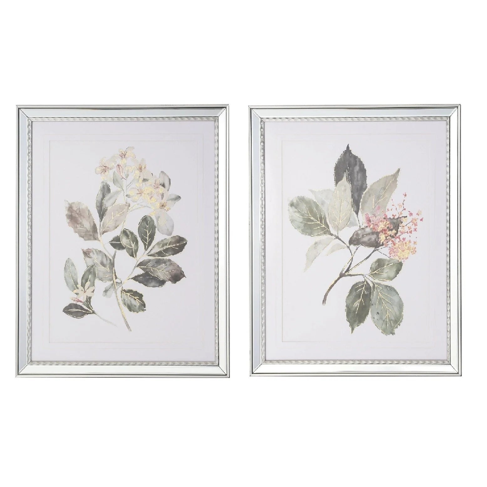 Mixed Flowers Wall Art (Set of 2) - Green & Grey Finish