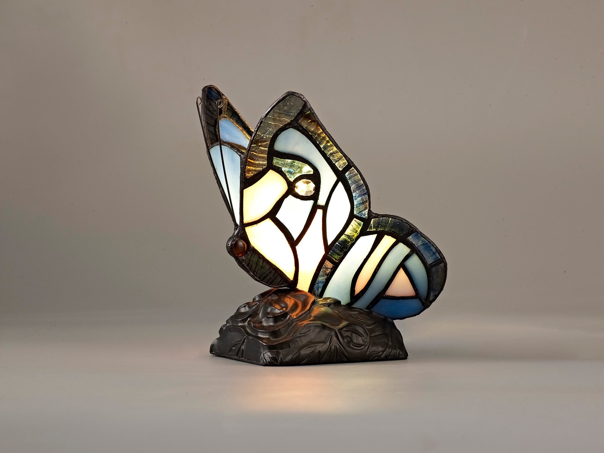 Mohill Tiffany Butterfly Table Lamp, 1 x E14, Black Base With Various Finishes  With Clear Crystal