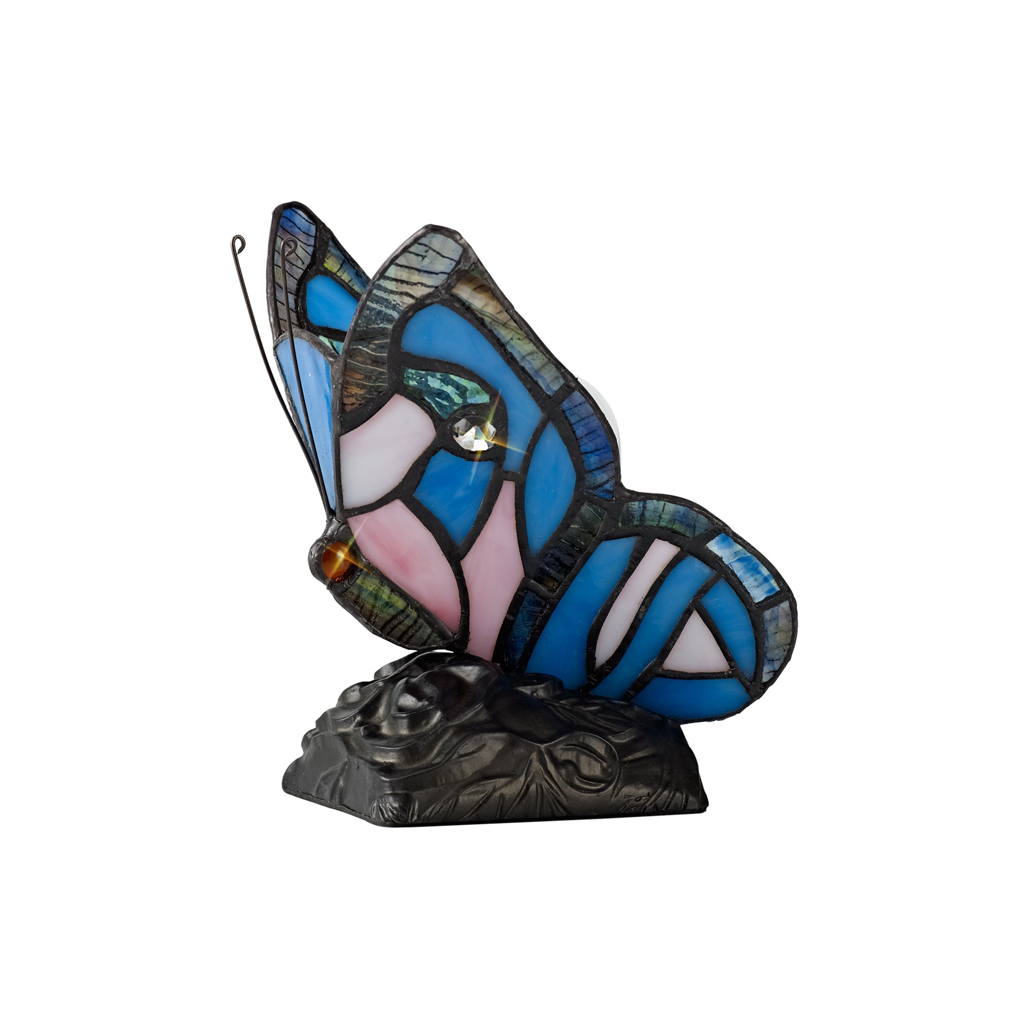 Mohill Tiffany Butterfly Table Lamp, 1 x E14, Black Base With Various Finishes  With Clear Crystal