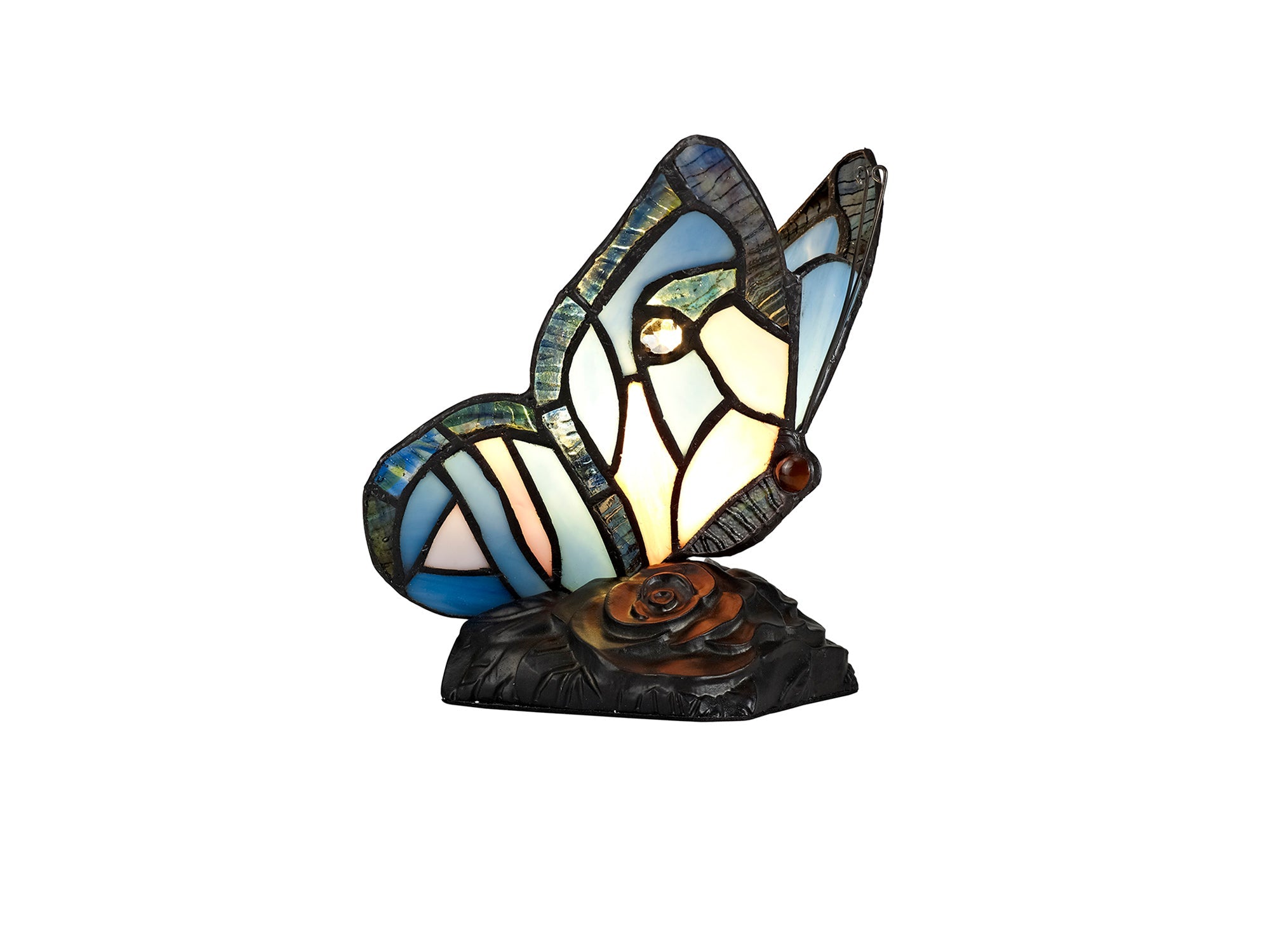 Mohill Tiffany Butterfly Table Lamp, 1 x E14, Black Base With Various Finishes  With Clear Crystal