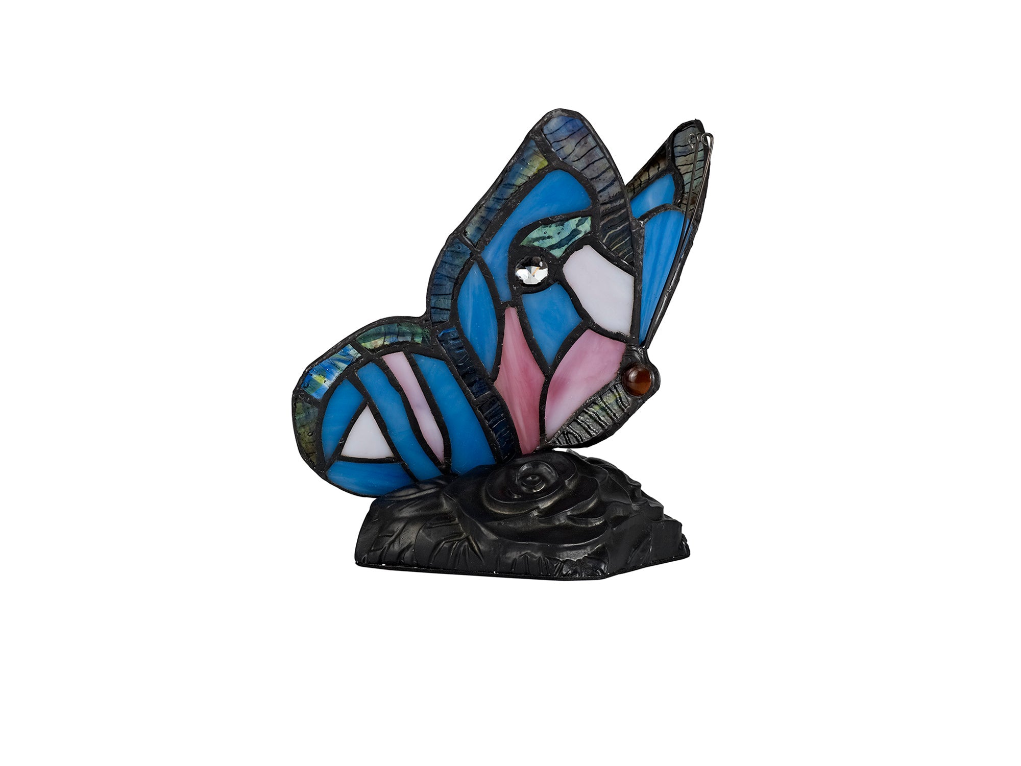 Mohill Tiffany Butterfly Table Lamp, 1 x E14, Black Base With Various Finishes  With Clear Crystal