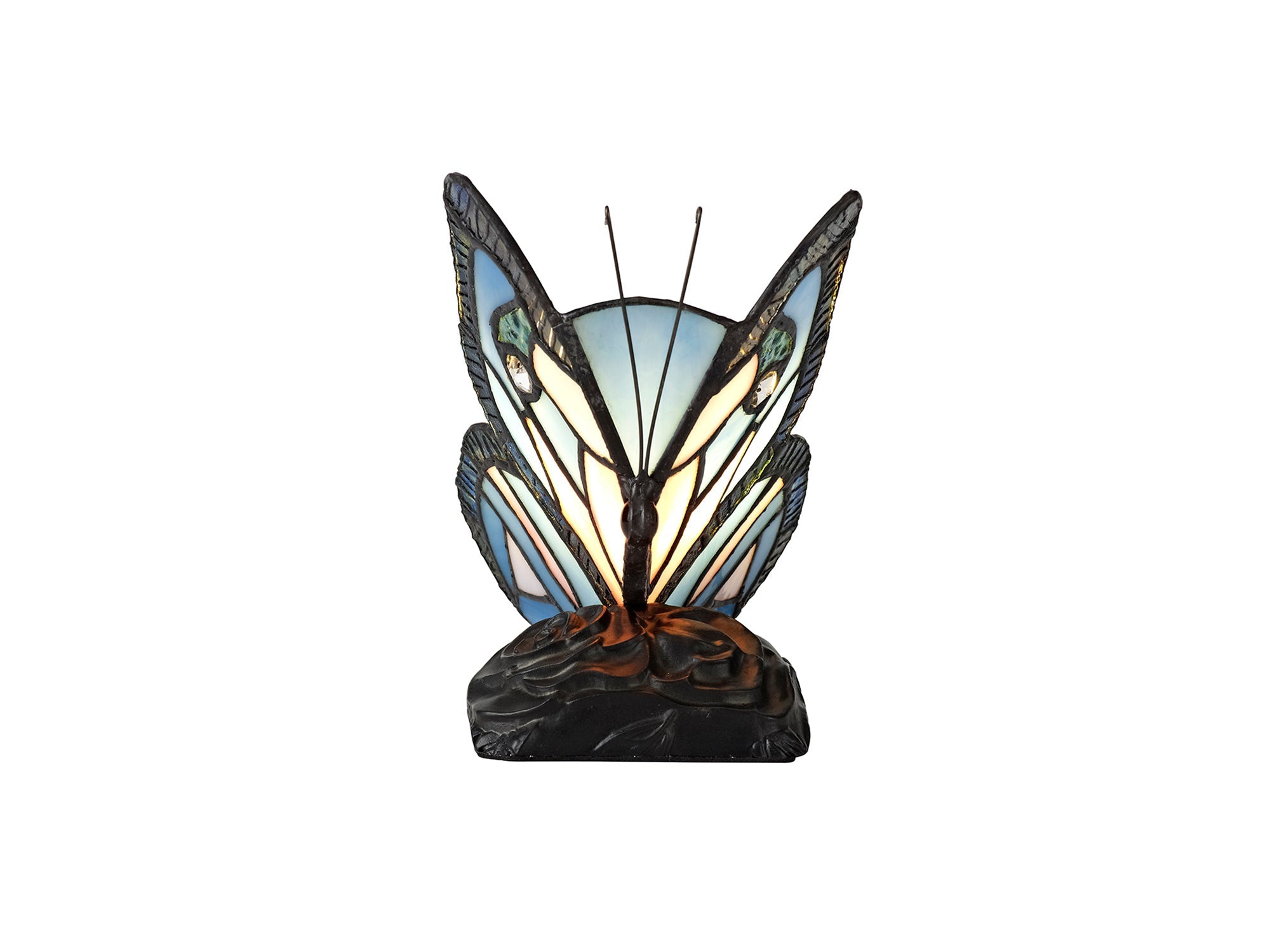 Mohill Tiffany Butterfly Table Lamp, 1 x E14, Black Base With Various Finishes  With Clear Crystal