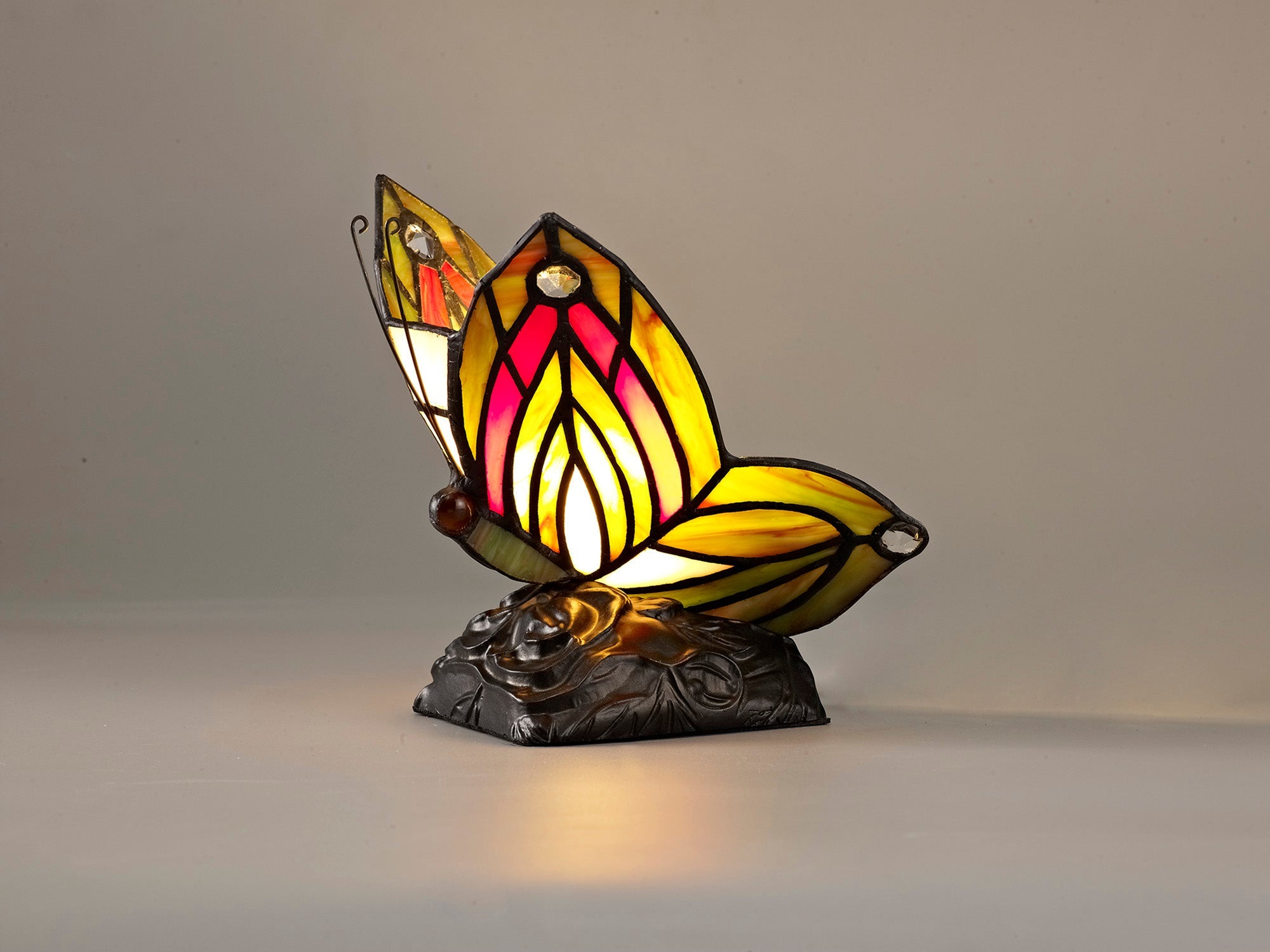 Mohill Tiffany Butterfly Table Lamp, 1 x E14, Black Base With Various Finishes  With Clear Crystal