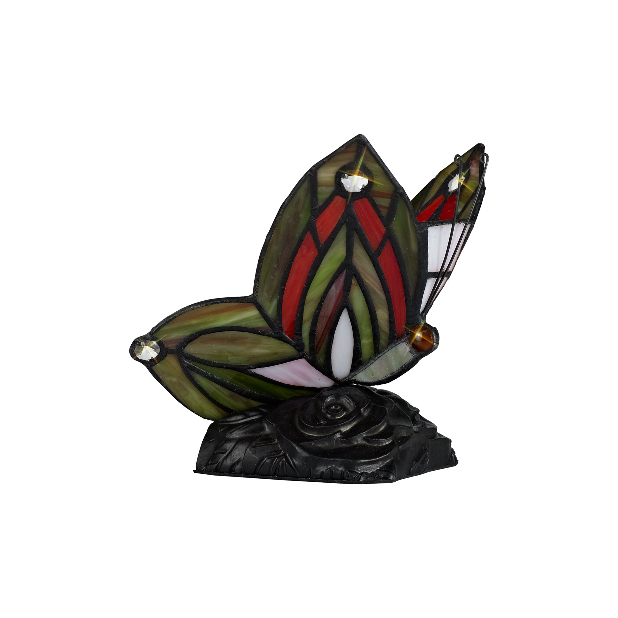 Mohill Tiffany Butterfly Table Lamp, 1 x E14, Black Base With Various Finishes  With Clear Crystal