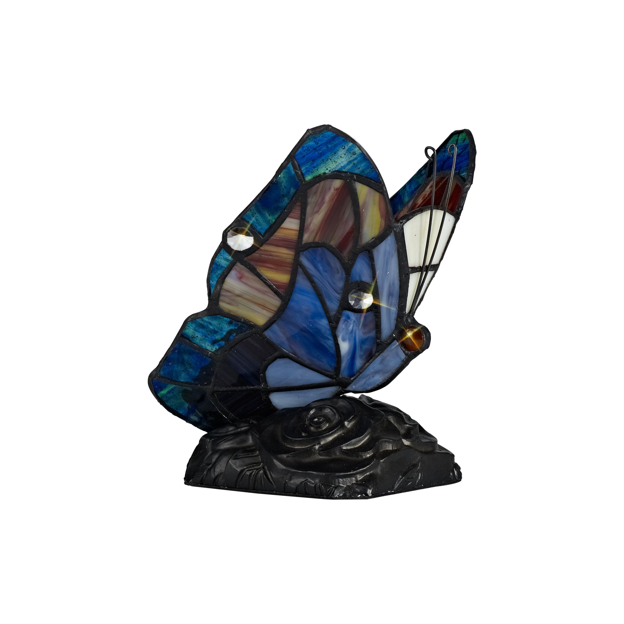 Mohill Tiffany Butterfly Table Lamp, 1 x E14, Black Base With Various Finishes  With Clear Crystal
