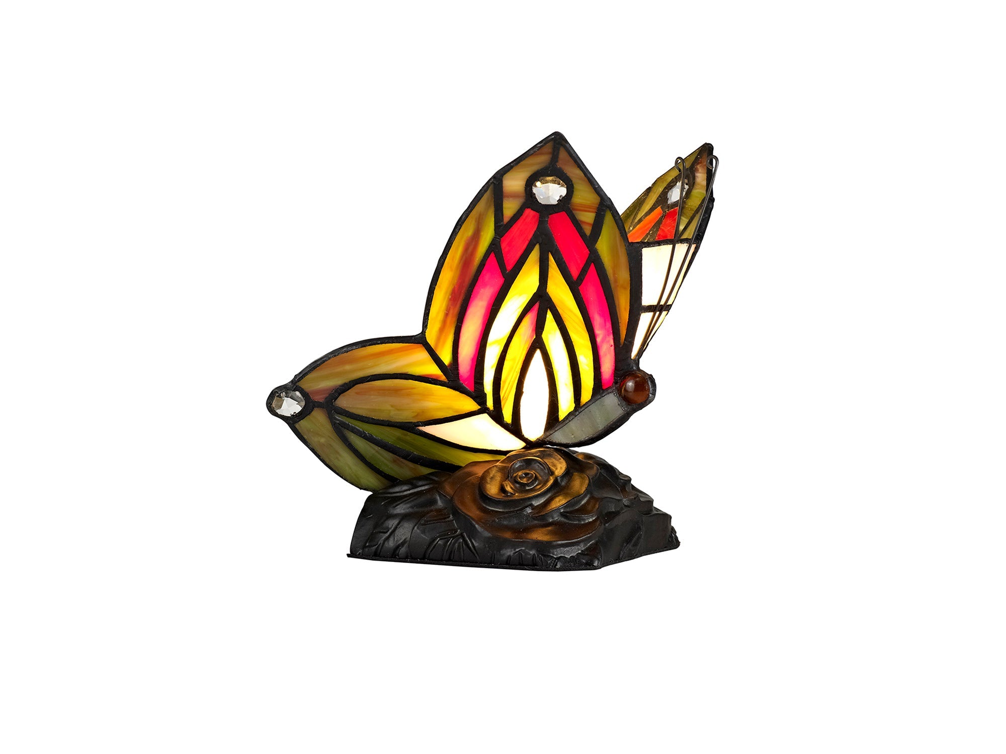 Mohill Tiffany Butterfly Table Lamp, 1 x E14, Black Base With Various Finishes  With Clear Crystal