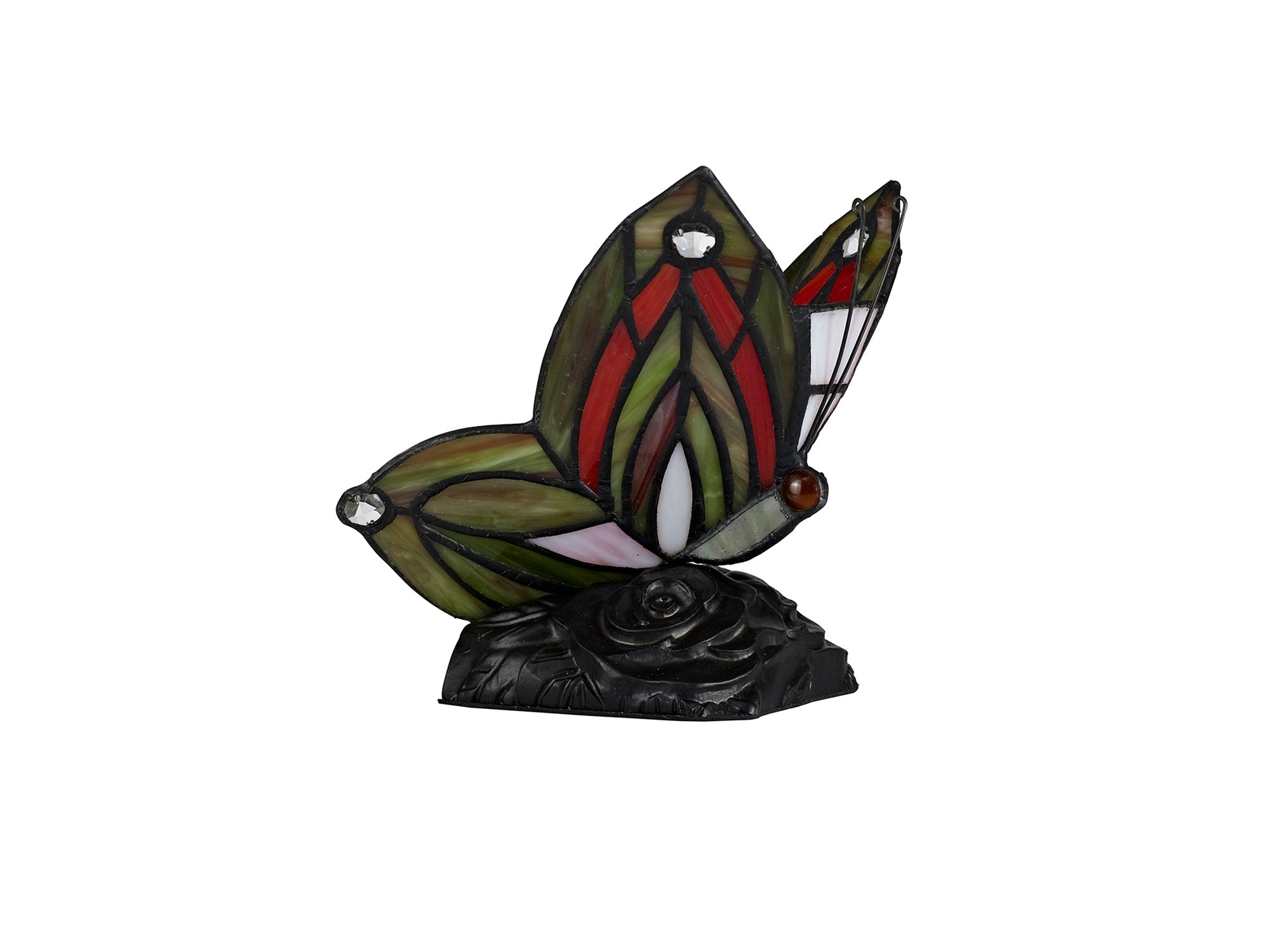 Mohill Tiffany Butterfly Table Lamp, 1 x E14, Black Base With Various Finishes  With Clear Crystal