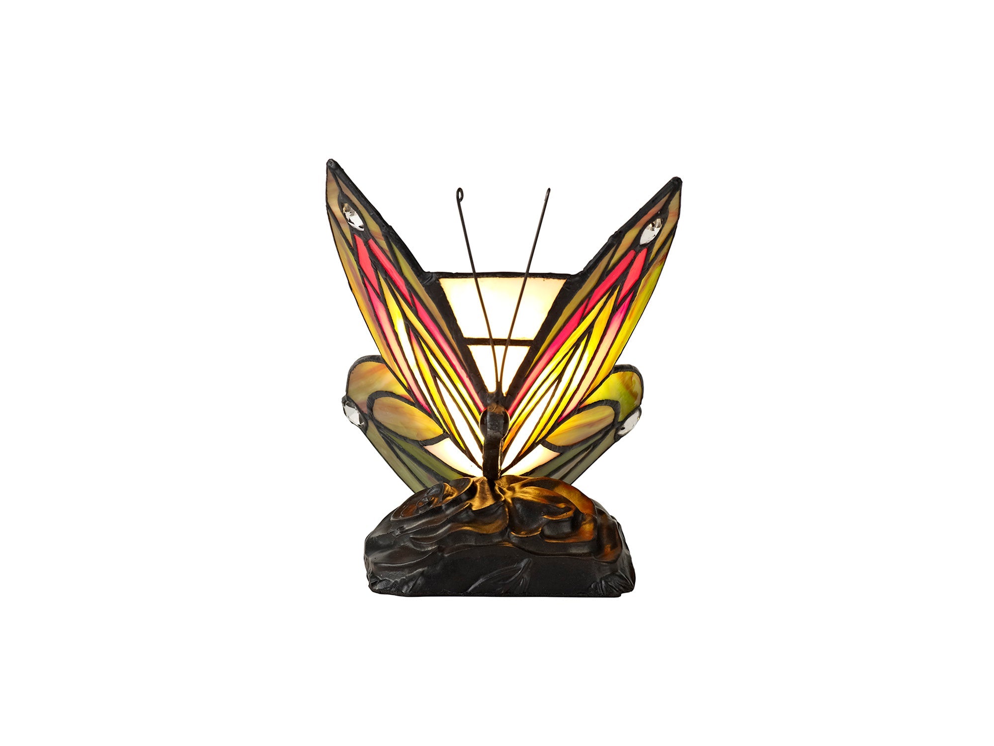 Mohill Tiffany Butterfly Table Lamp, 1 x E14, Black Base With Various Finishes  With Clear Crystal