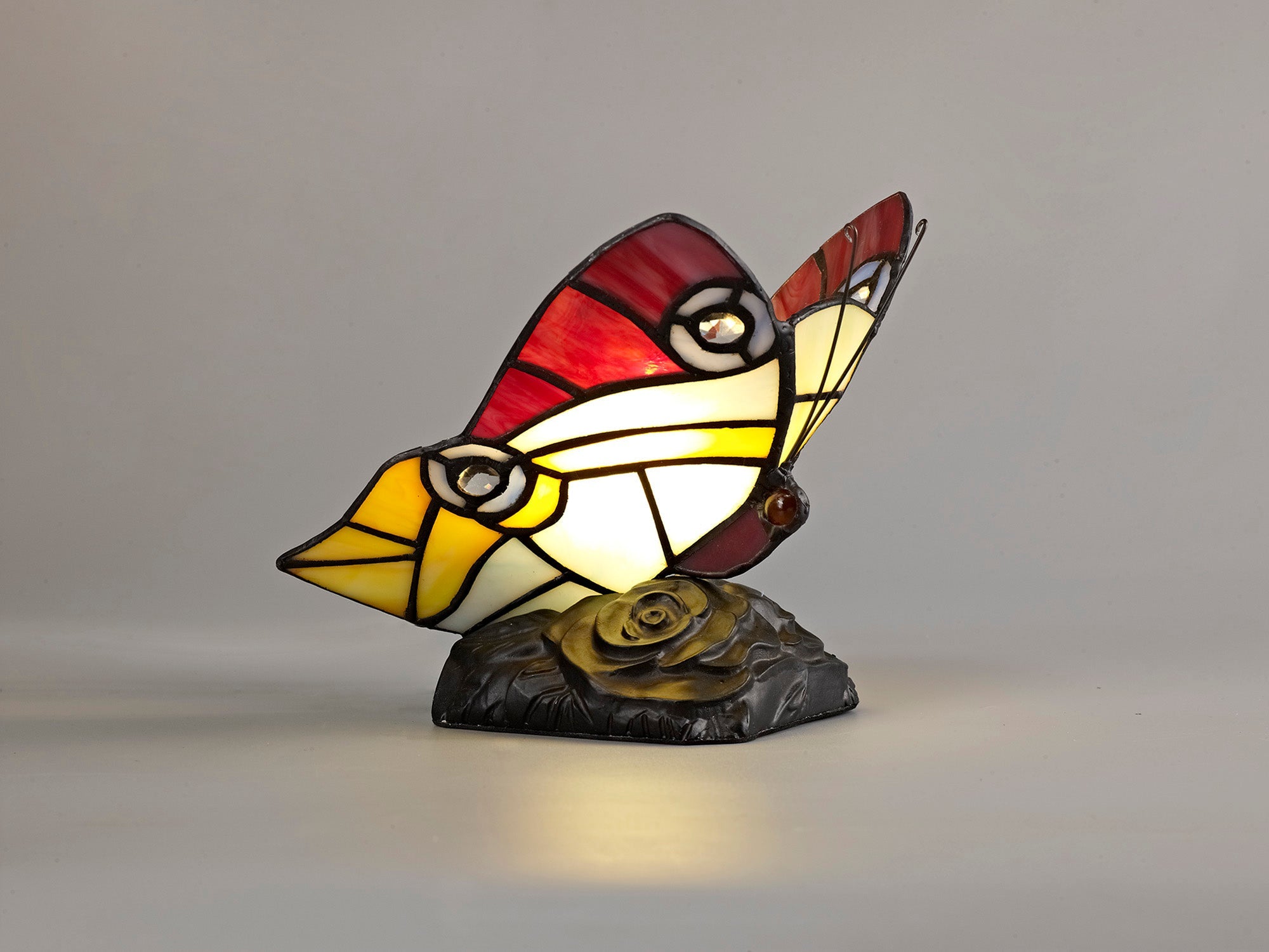 Mohill Tiffany Butterfly Table Lamp, 1 x E14, Black Base With Various Finishes  With Clear Crystal