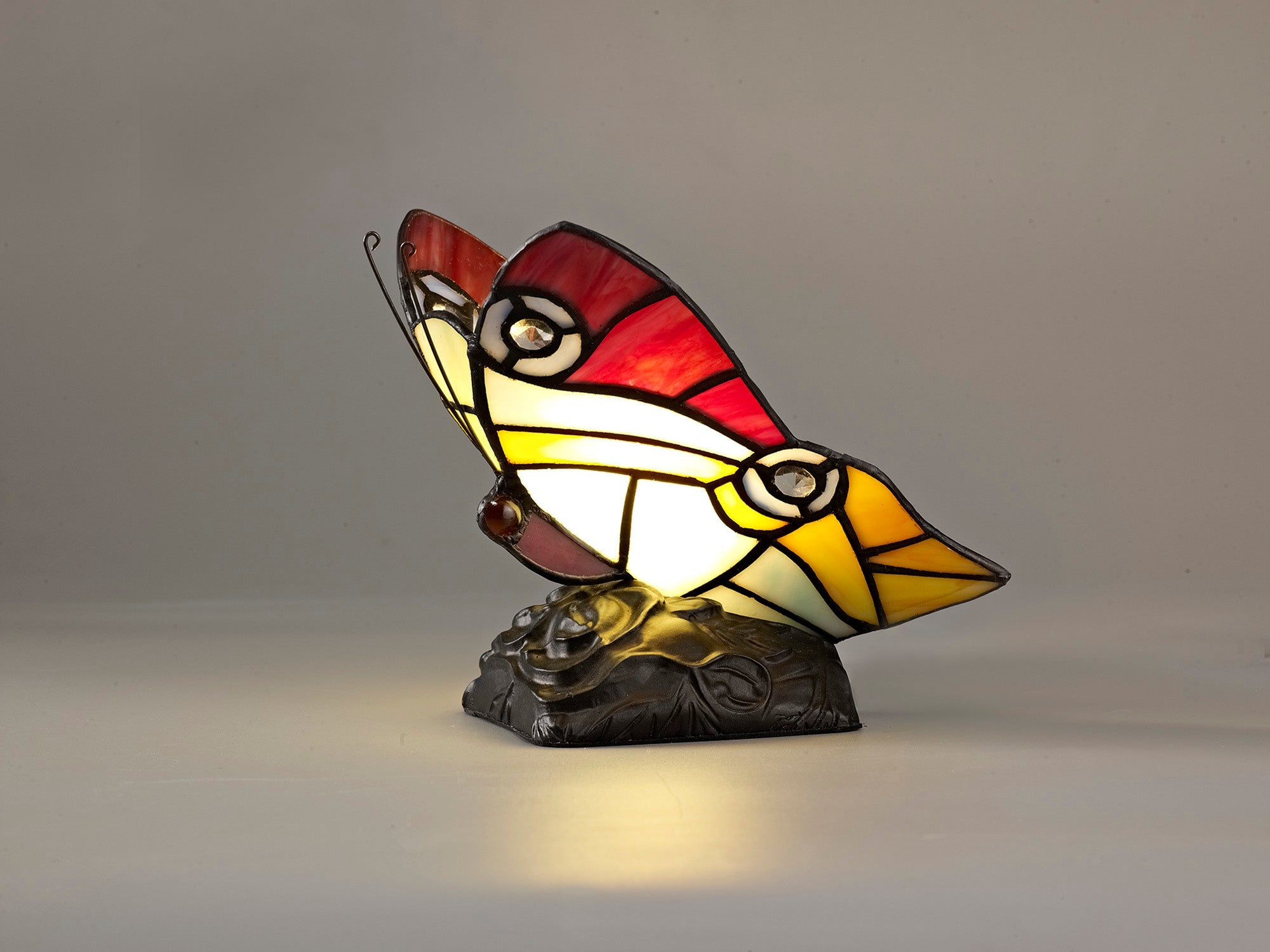 Mohill Tiffany Butterfly Table Lamp, 1 x E14, Black Base With Various Finishes  With Clear Crystal