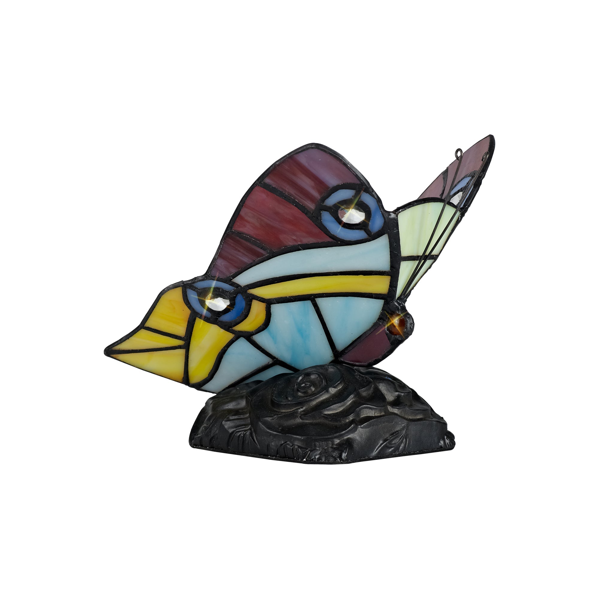 Mohill Tiffany Butterfly Table Lamp, 1 x E14, Black Base With Various Finishes  With Clear Crystal