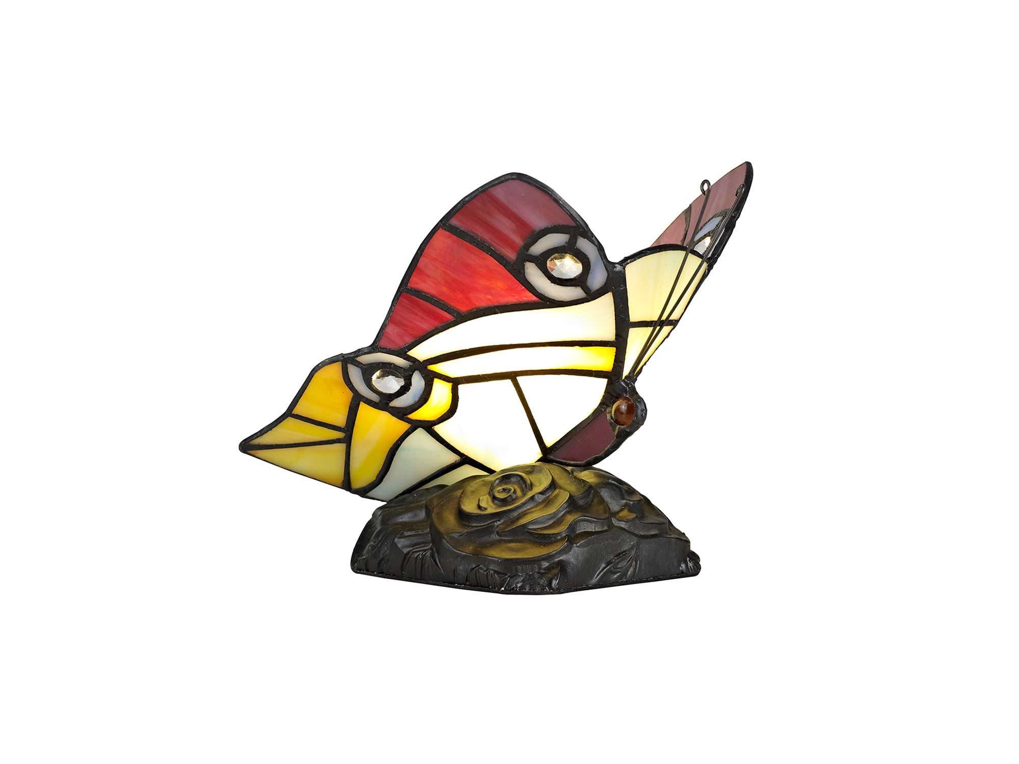 Mohill Tiffany Butterfly Table Lamp, 1 x E14, Black Base With Various Finishes  With Clear Crystal