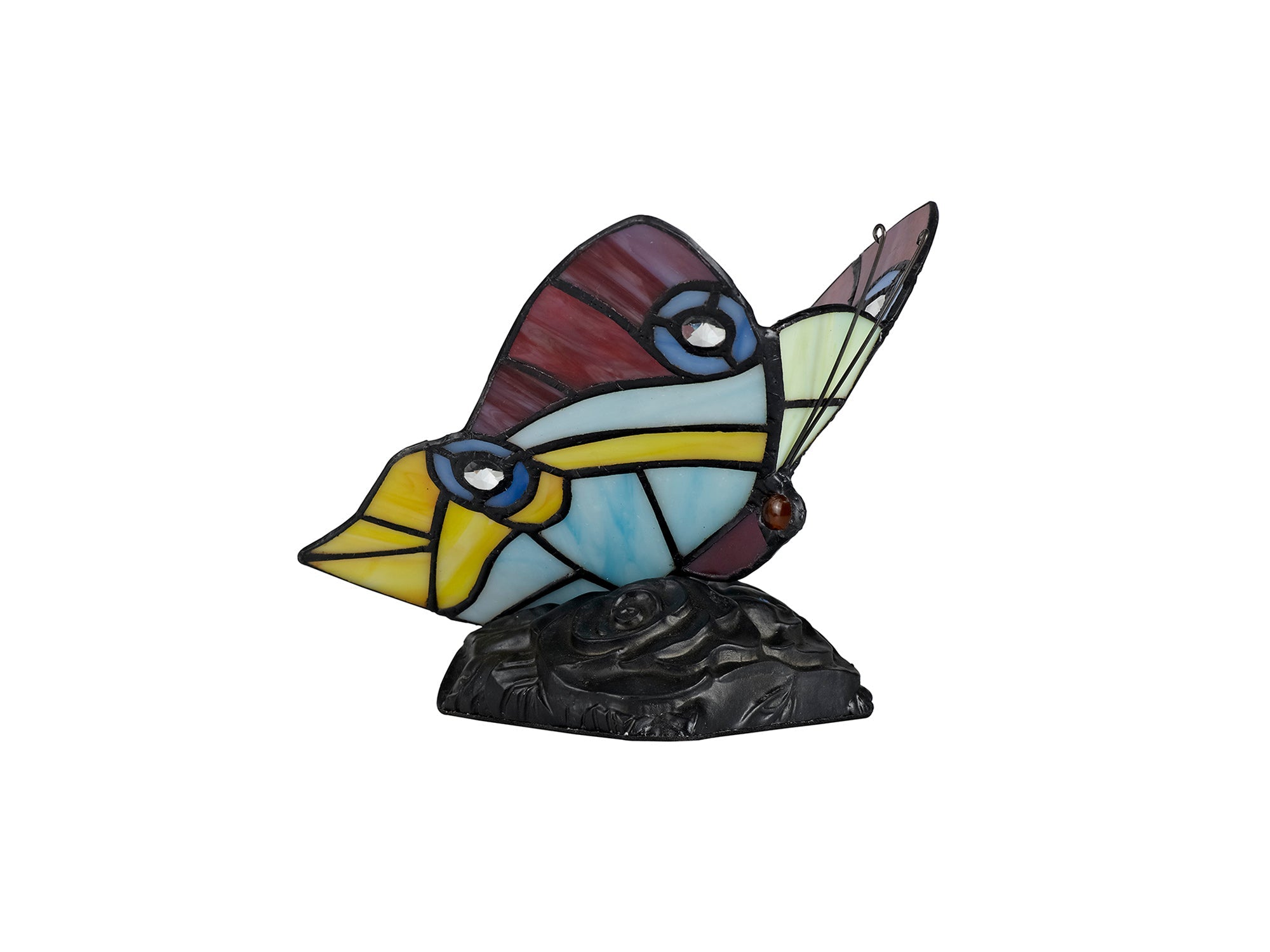 Mohill Tiffany Butterfly Table Lamp, 1 x E14, Black Base With Various Finishes  With Clear Crystal