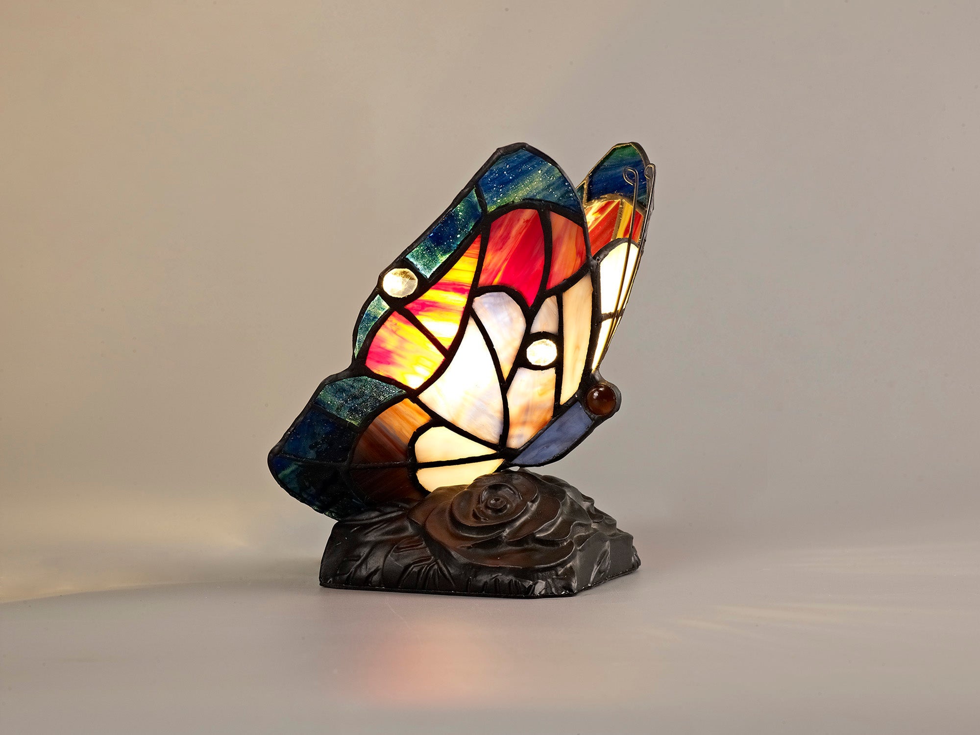 Mohill Tiffany Butterfly Table Lamp, 1 x E14, Black Base With Various Finishes  With Clear Crystal