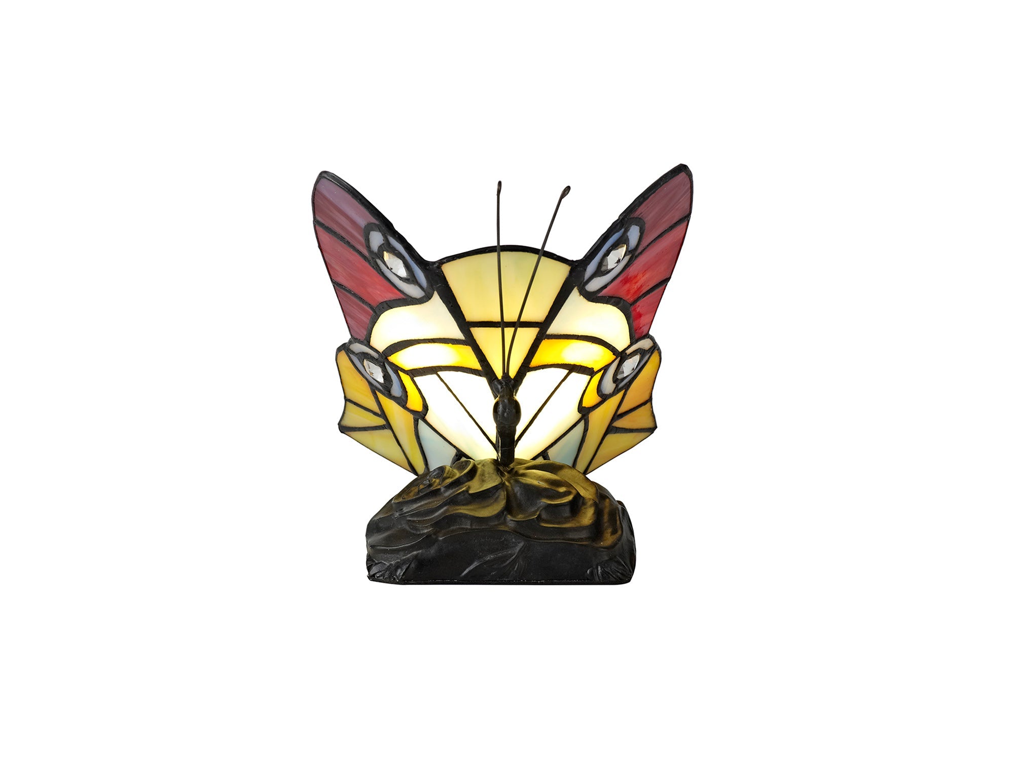 Mohill Tiffany Butterfly Table Lamp, 1 x E14, Black Base With Various Finishes  With Clear Crystal