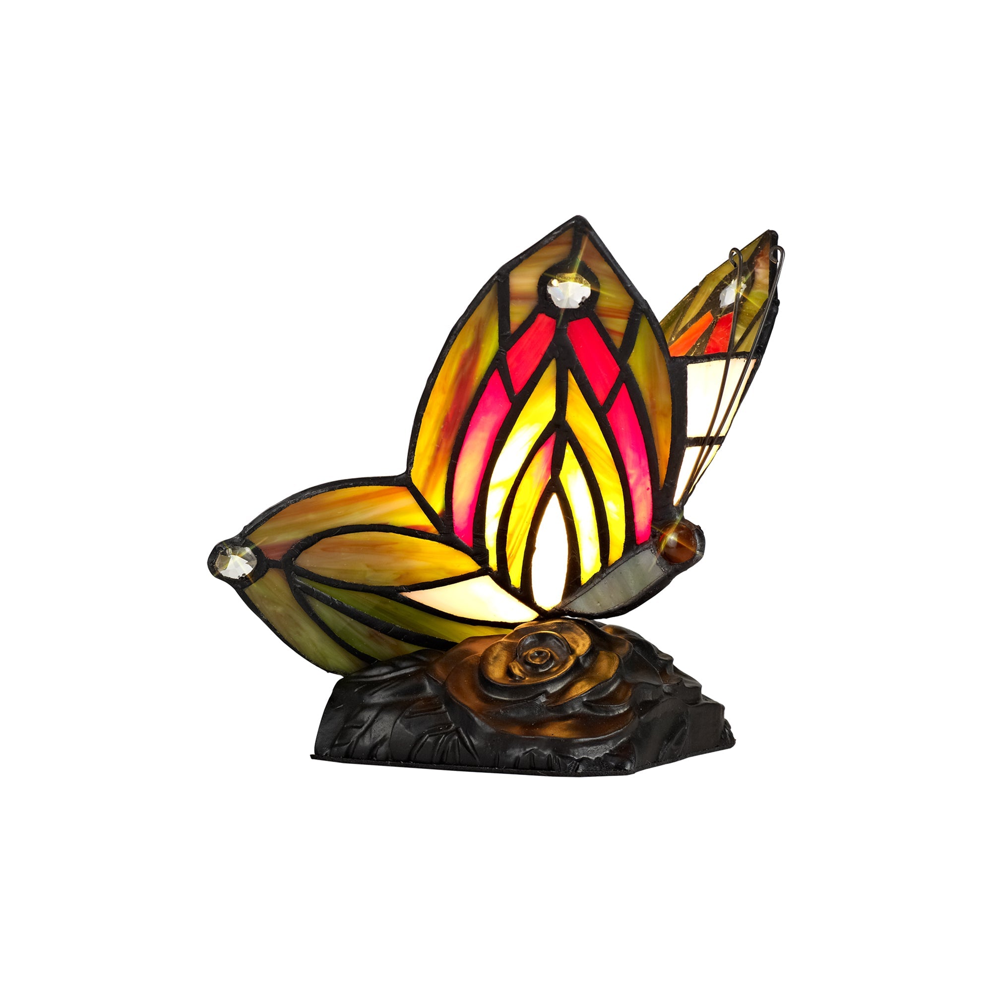 Mohill Tiffany Butterfly Table Lamp, 1 x E14, Black Base With Various Finishes  With Clear Crystal