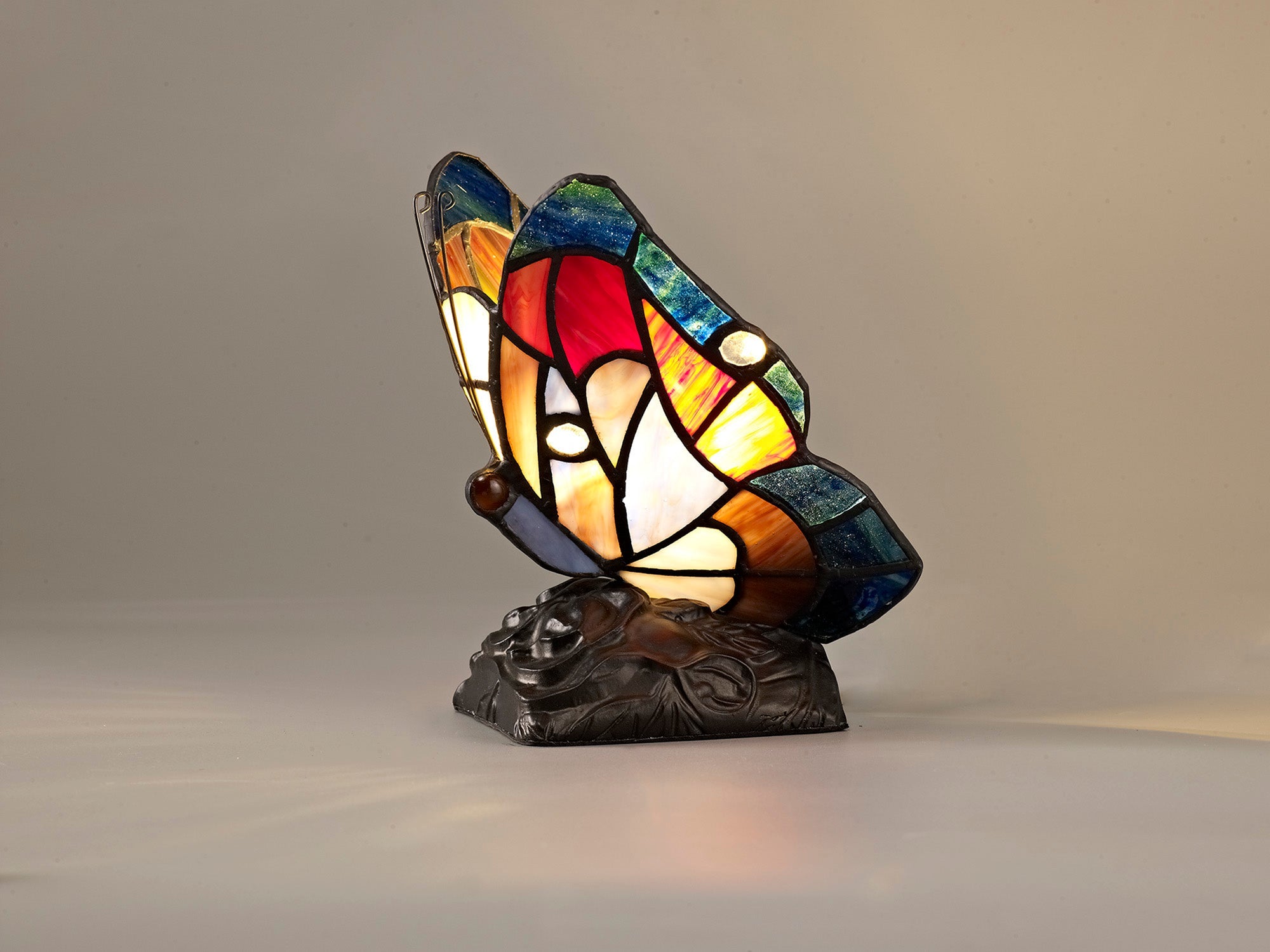Mohill Tiffany Butterfly Table Lamp, 1 x E14, Black Base With Various Finishes  With Clear Crystal