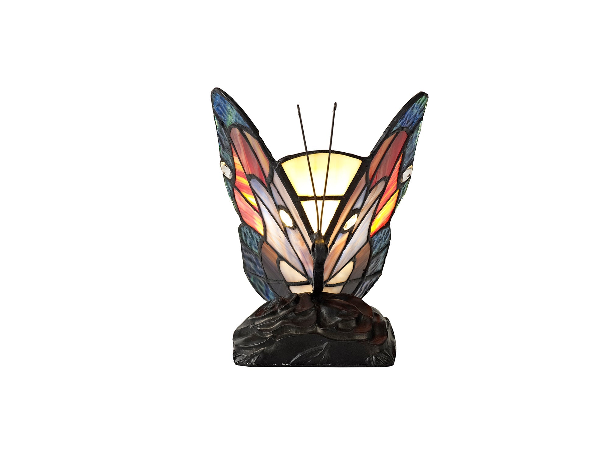 Mohill Tiffany Butterfly Table Lamp, 1 x E14, Black Base With Various Finishes  With Clear Crystal