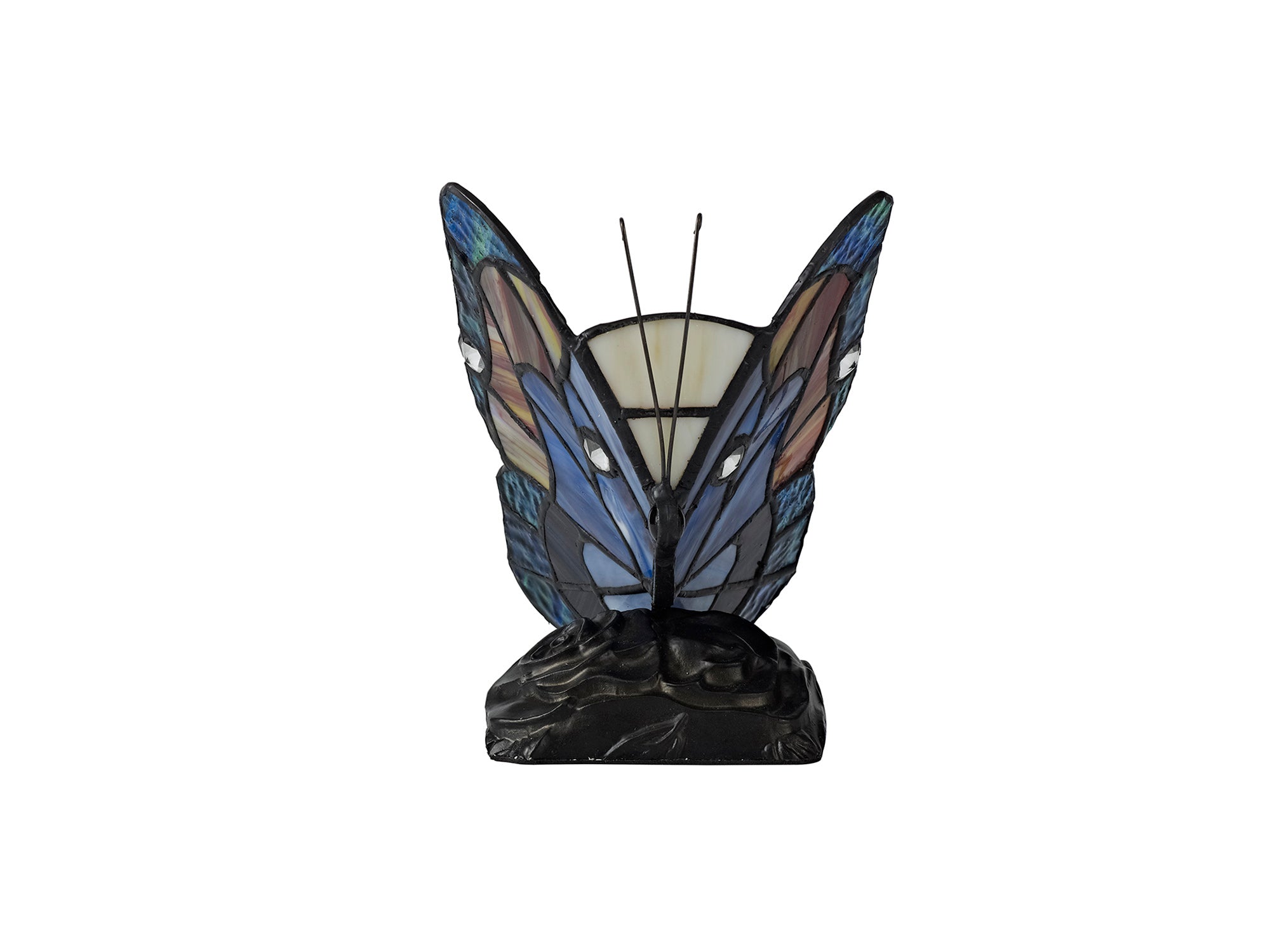Mohill Tiffany Butterfly Table Lamp, 1 x E14, Black Base With Various Finishes  With Clear Crystal