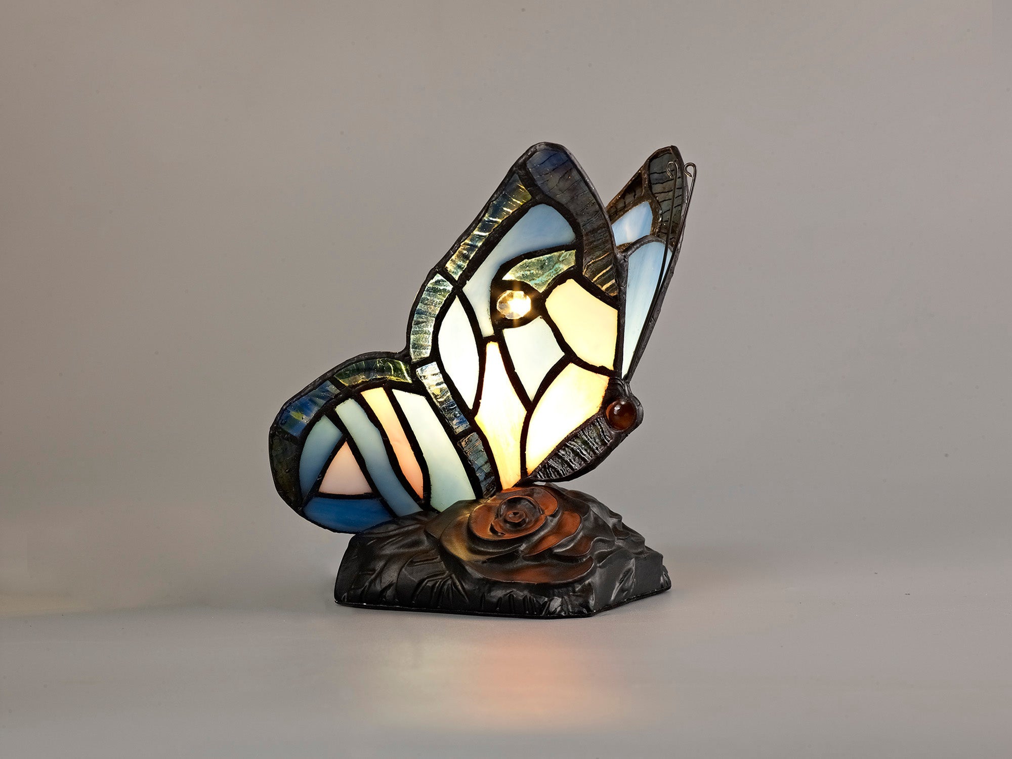 Mohill Tiffany Butterfly Table Lamp, 1 x E14, Black Base With Various Finishes  With Clear Crystal