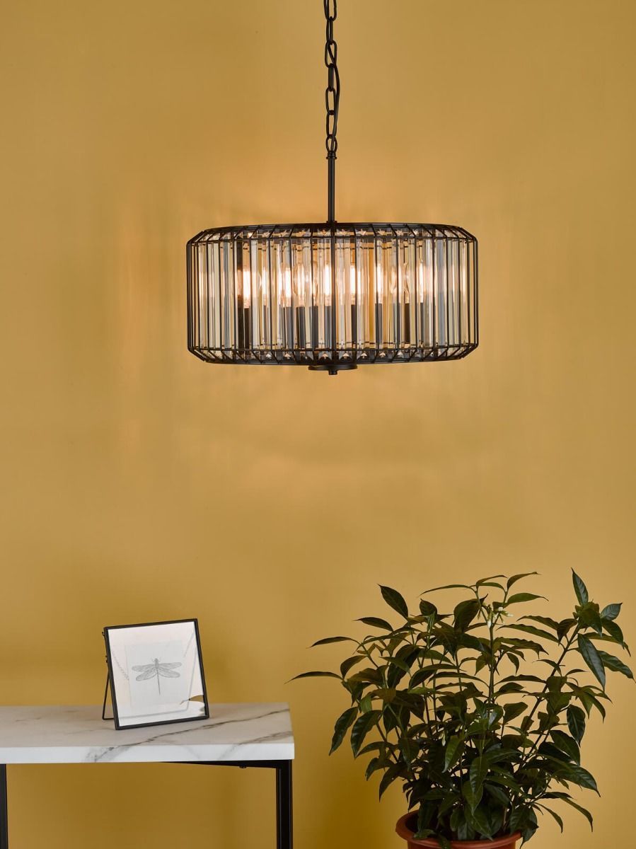 Naeva 4 Light Pendant Satin Black Crystal
