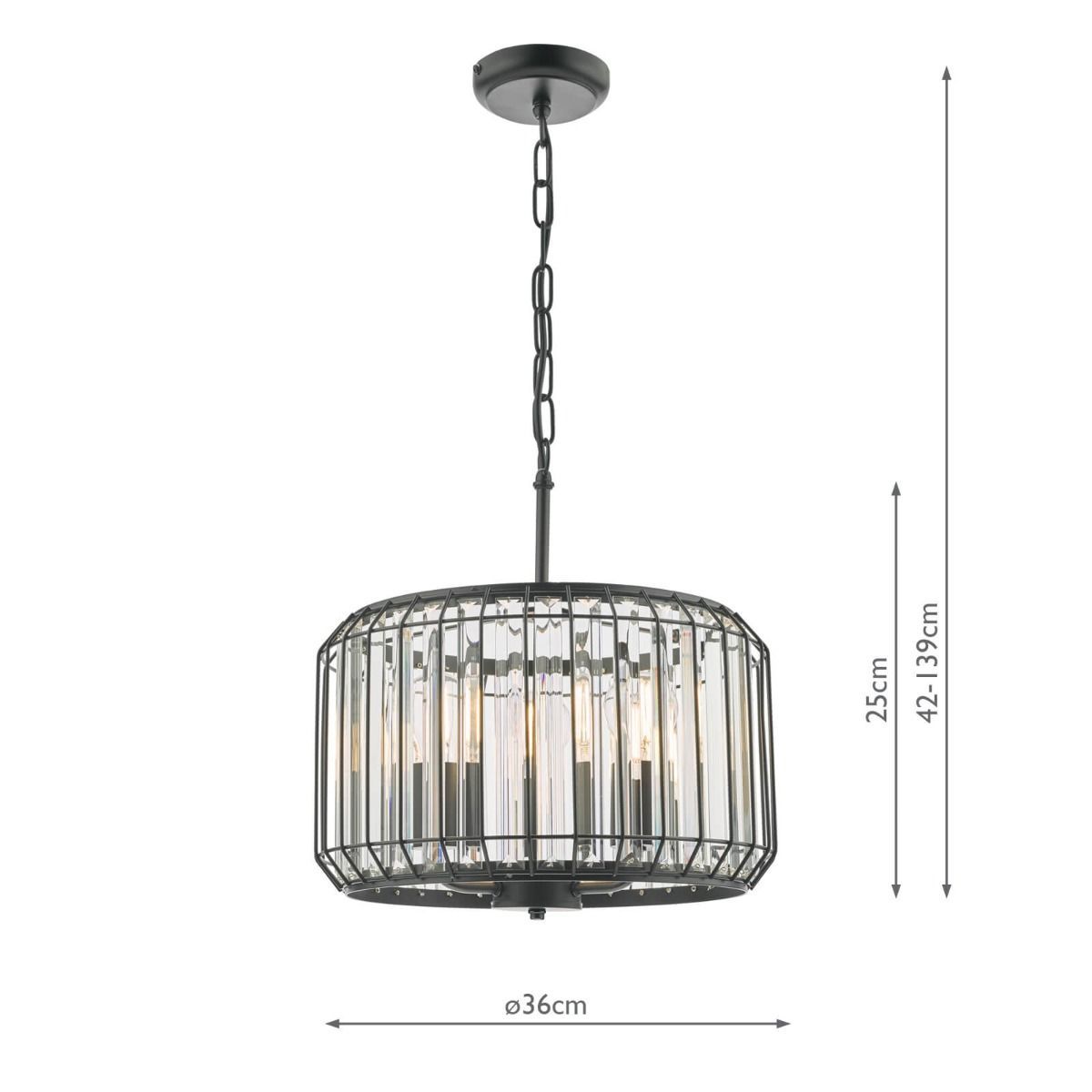 Naeva 3 Light Pendant Satin Black Crystal