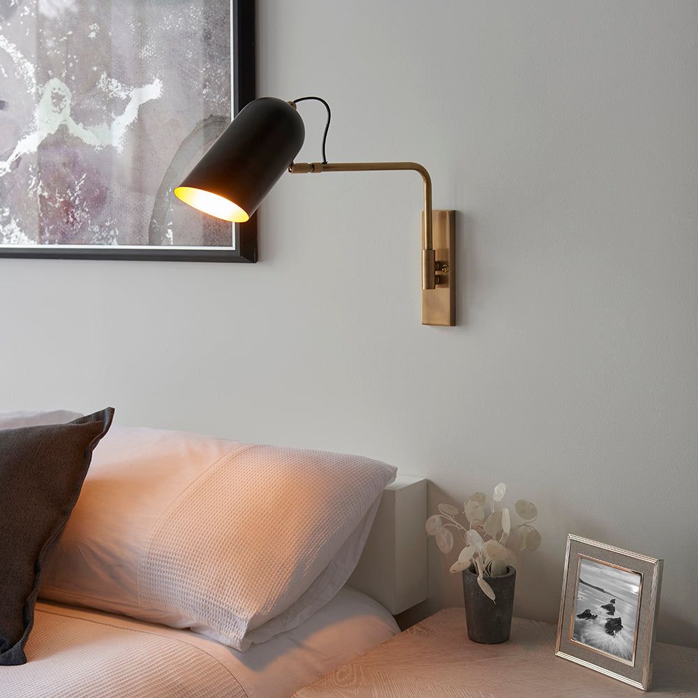 Navie Swing Arm Wall Light - Black & Brass Finish