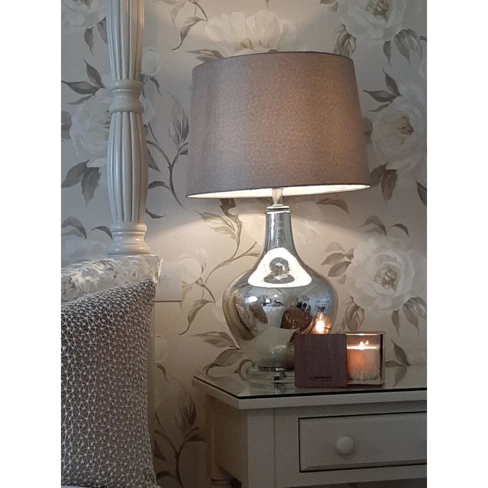 Neomi Lamp Set of 2 - Silver Crushed Mercury Glass & Beige Finish