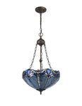Oksana 2/3 Light Medium/Large Uplighter Centre Ceiling Light E27 With 30cm Tiffany Shade, Blue & Clear Crystal & Aged Antique Brass