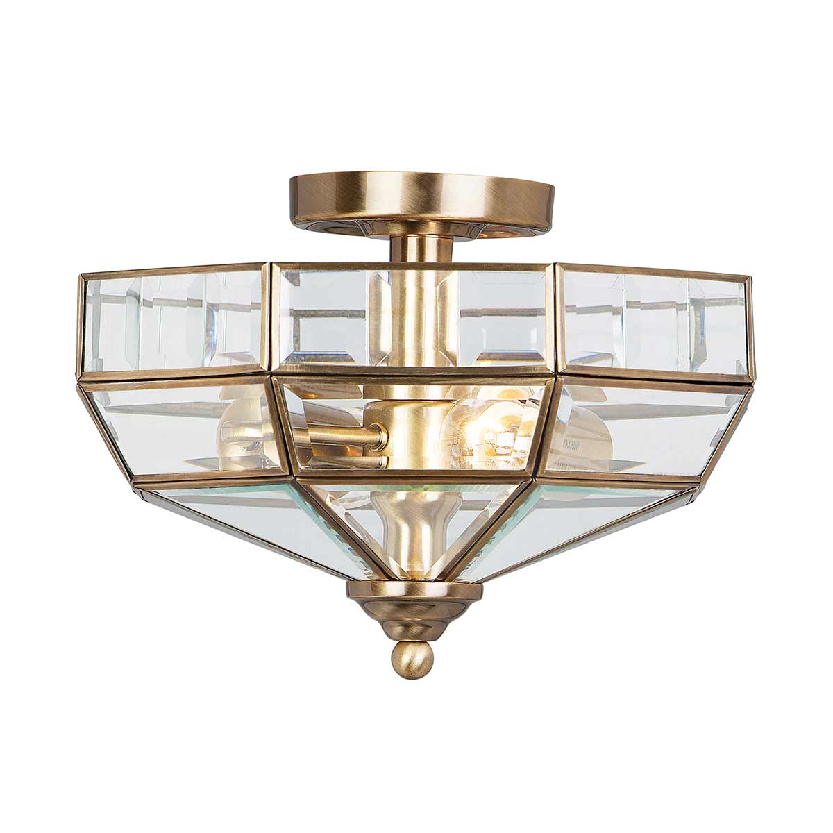 Old Park 2 Light Semi-Flush - Antique Brass/Polished Brass/ Polished Nickel E27