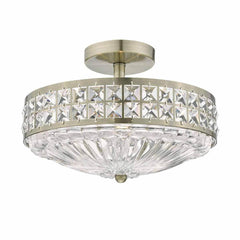 Dar Olona 3L Light Semi Flush Antique Brass Crystal Beads and Glass Diffuser - Cusack Lighting