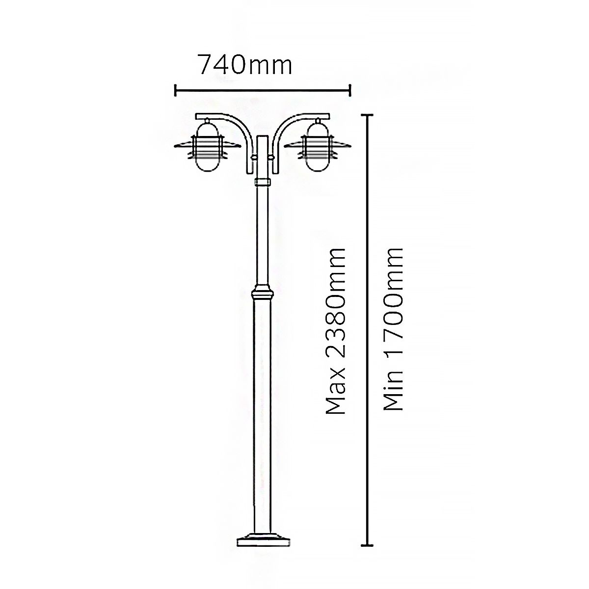 Oslo 2 Light Lamp Post - Black/Galvanised IP55  E27