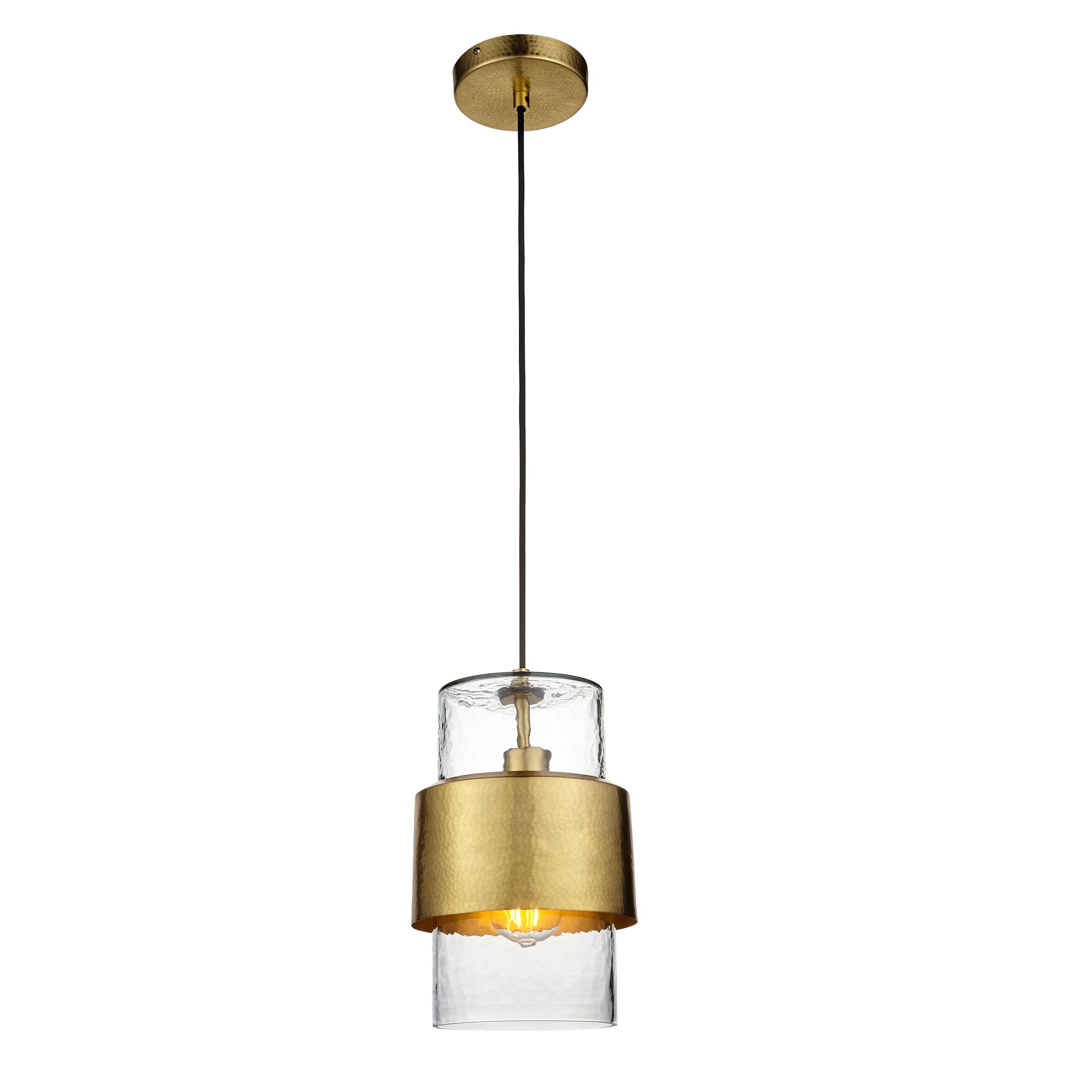 Alimos Hammered Metal & Textured/Clear Glass 1Lt LED Pendant - Various Styles