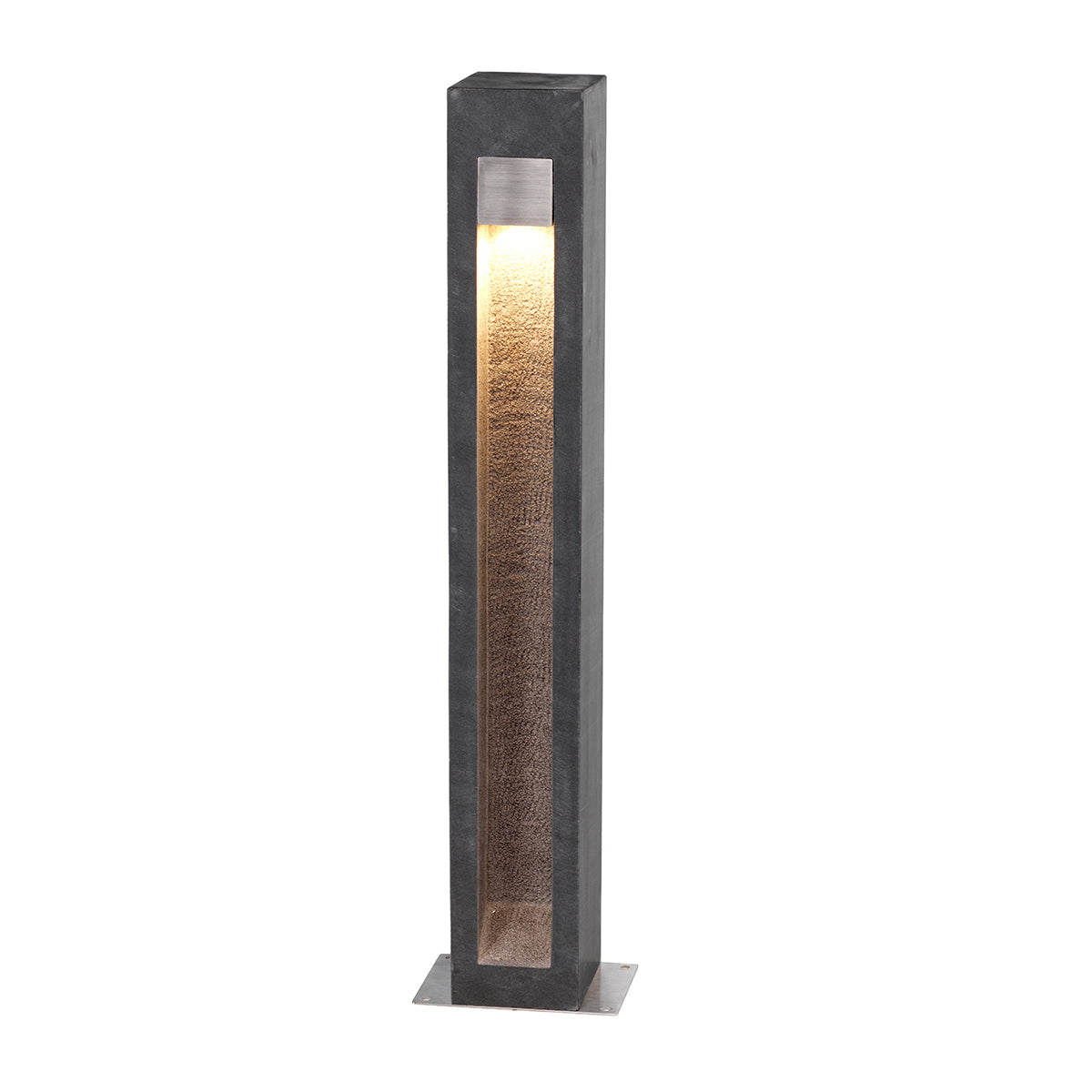 Parkstone LED Large Bollard – Basalt Stone & Steel Finish