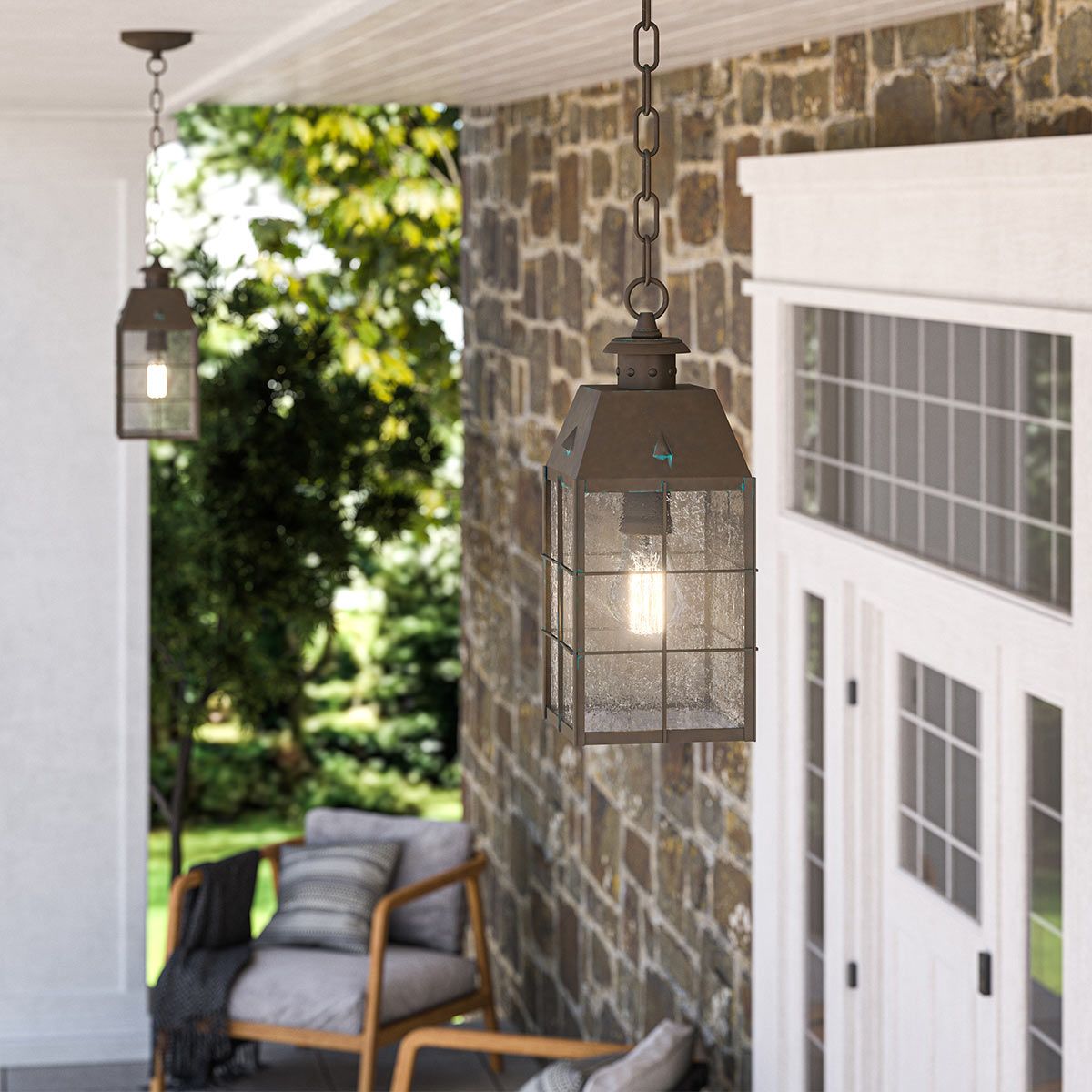 Nantucket 1 Light Medium Chain Lantern - Aged Brass IP44 E27