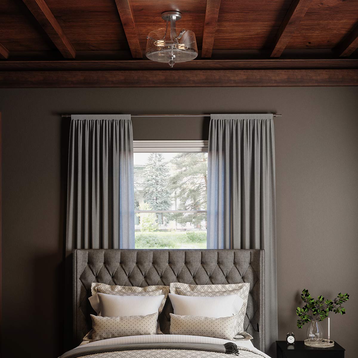 Hollister 2 Light Semi-Flush - Brushed Brass/ Polished Nickel E27