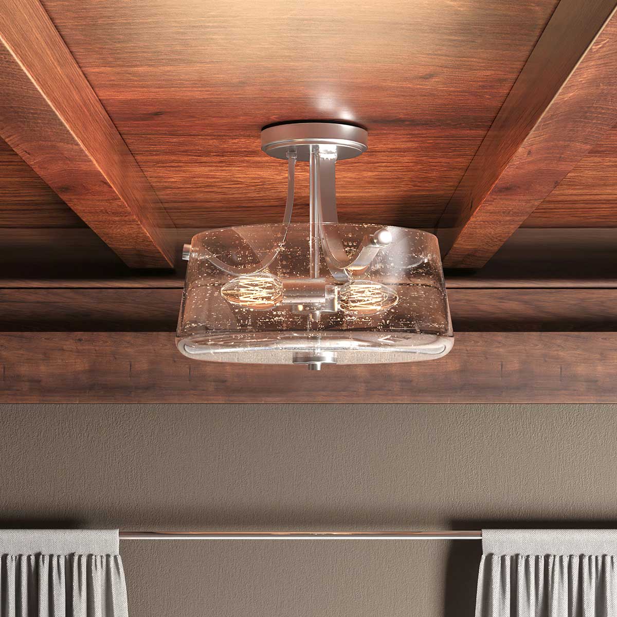 Hollister 2 Light Semi-Flush - Brushed Brass/ Polished Nickel E27