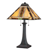 Quoizel Navajo 2 lt Tiffany styleTable Lamp - Bronze with Art Glass Shade E27