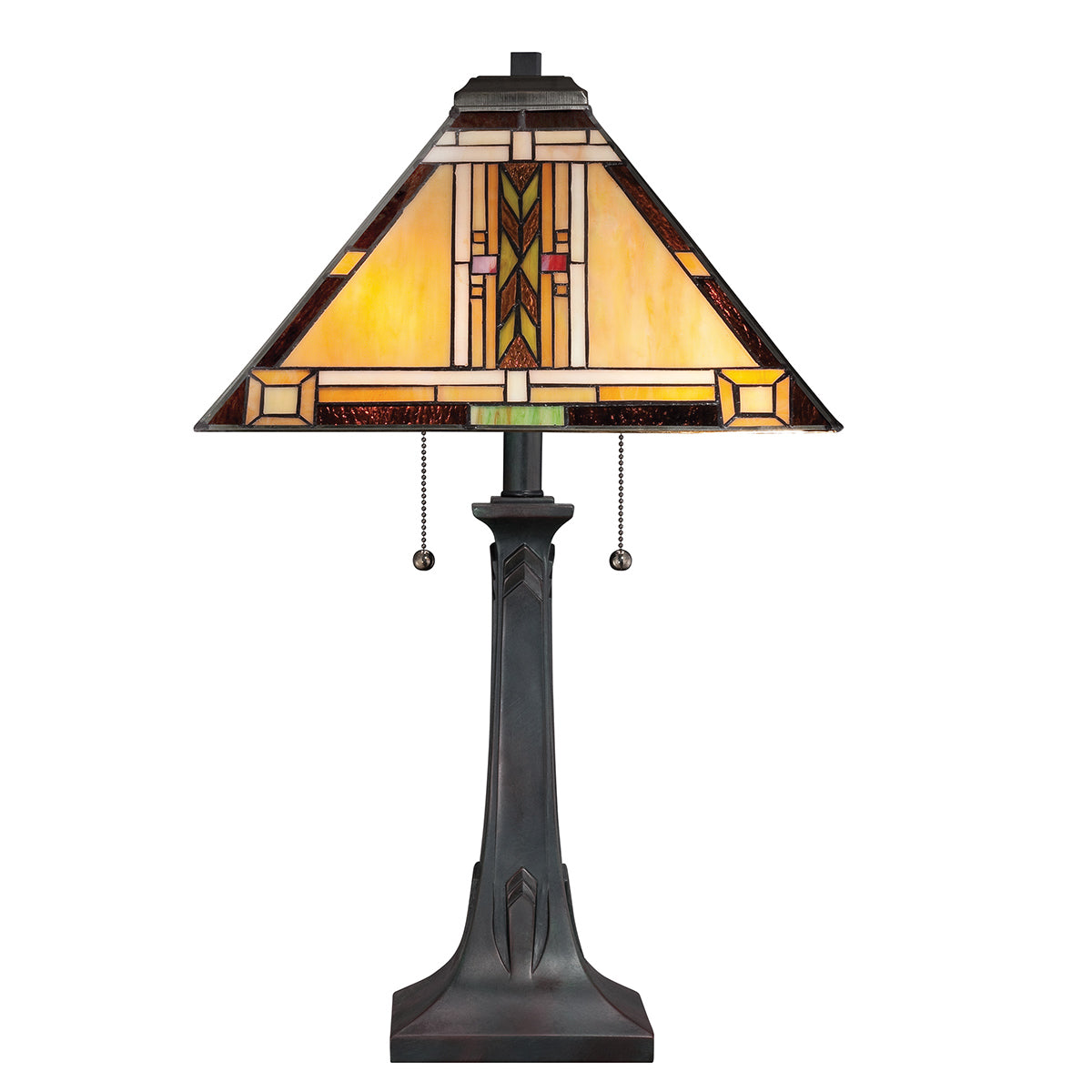 Quoizel Navajo 2 lt Tiffany styleTable Lamp - Bronze with Art Glass Shade E27