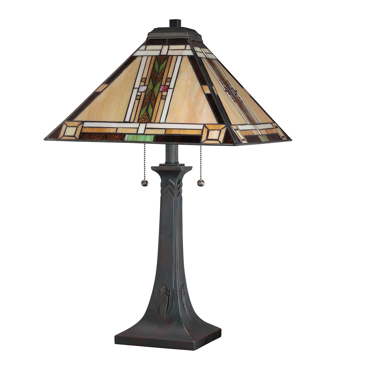 Quoizel Navajo 2 lt Tiffany styleTable Lamp - Bronze with Art Glass Shade E27