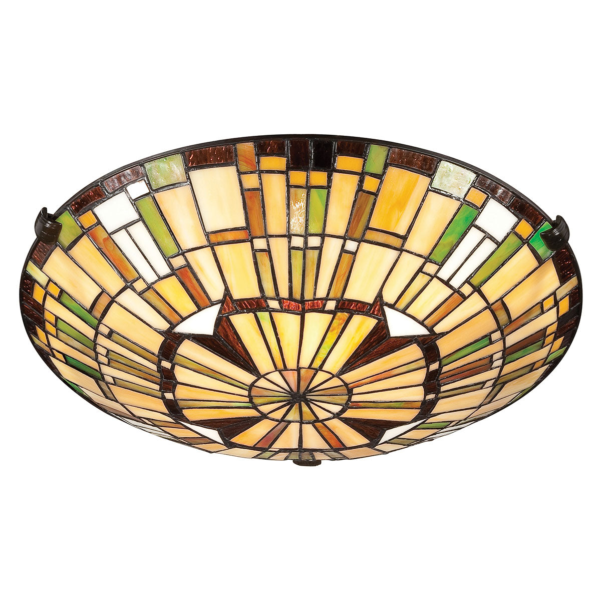 Quoizel Reed 2 lt Tiffany style Flush - Valiant Bronze & Art Glass Shade E27