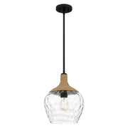 Quoizel Royer 1 lt Pendant - Matte Black with natural rope detail and clear mottled blown glass shade E27