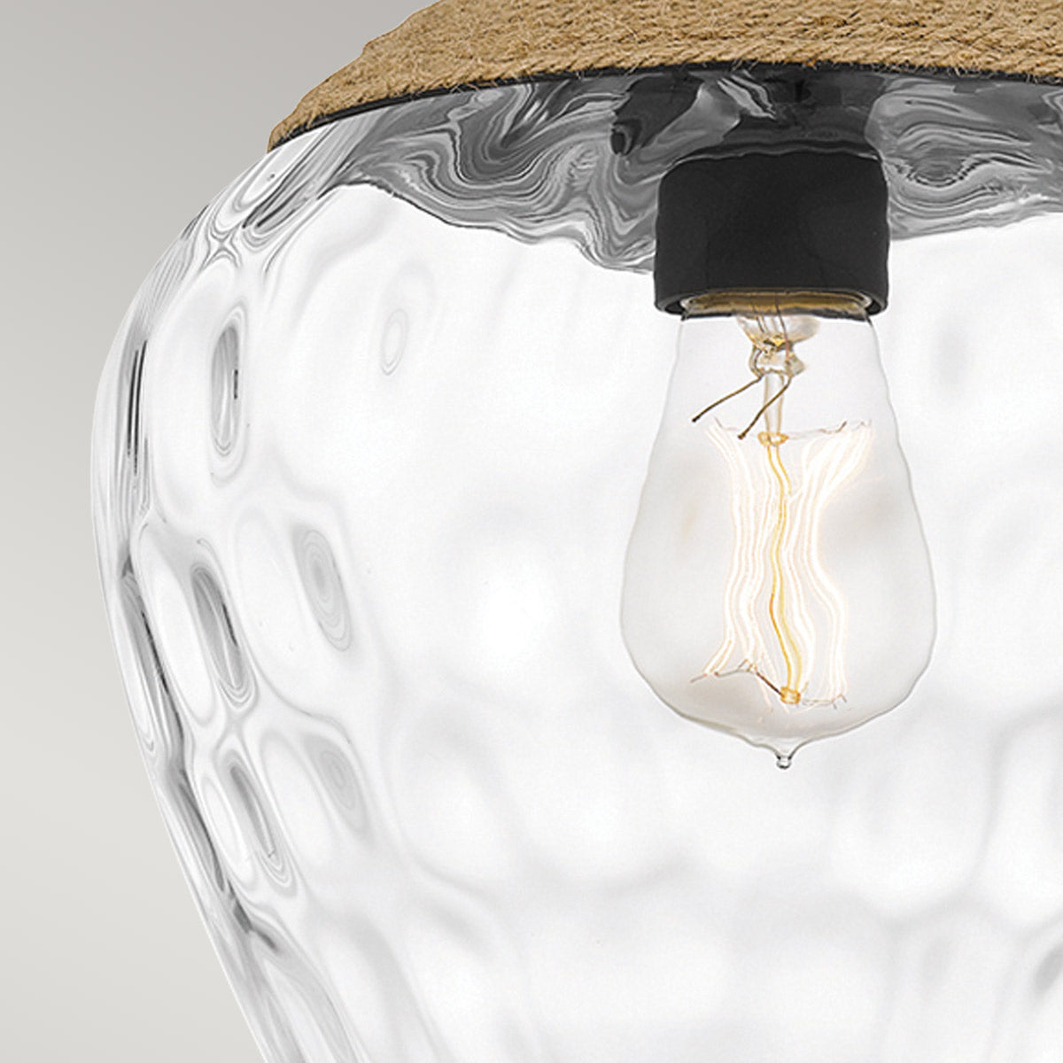 Quoizel Royer 1 lt Pendant - Matte Black with natural rope detail and clear mottled blown glass shade E27