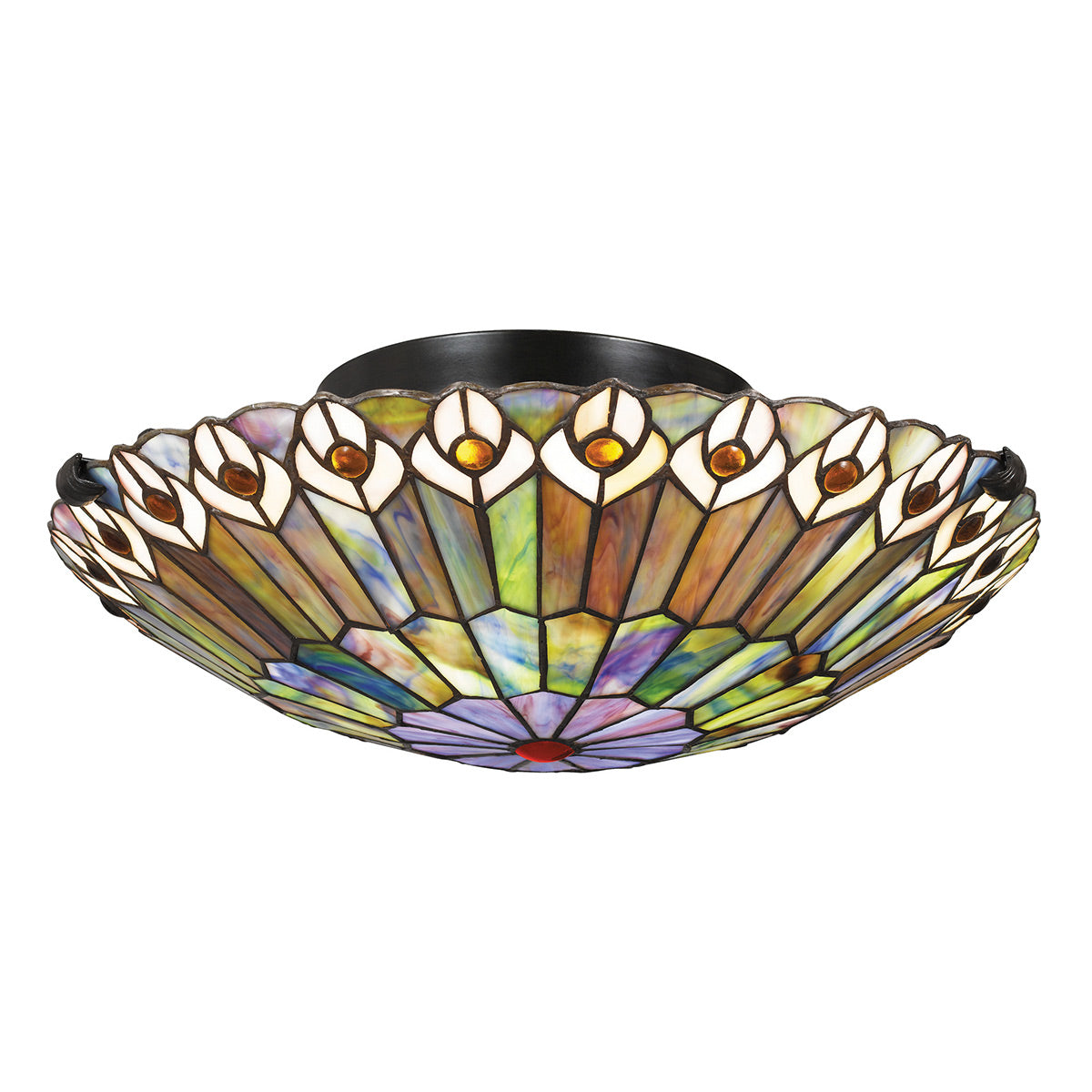 Quoizel Watkins 2 lt Tiffany style Flush - Valiant Bronze & Art Glass Shade E27